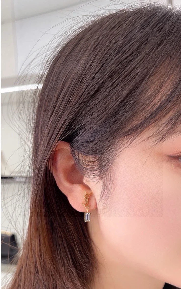 yellow brass elegant Stud Earrings for women - alternate angle view 4