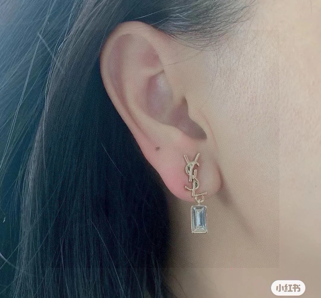 yellow brass elegant Stud Earrings for women - alternate angle view 6