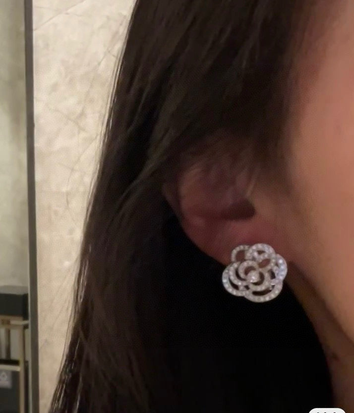yellow brass floral Stud Earrings for women - alternate angle view 4