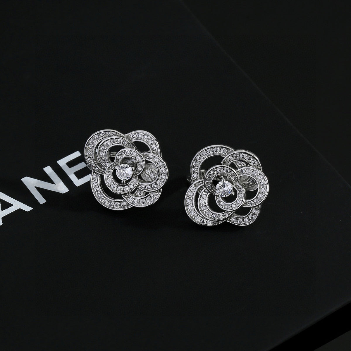 yellow brass floral Stud Earrings for women - alternate angle view 3