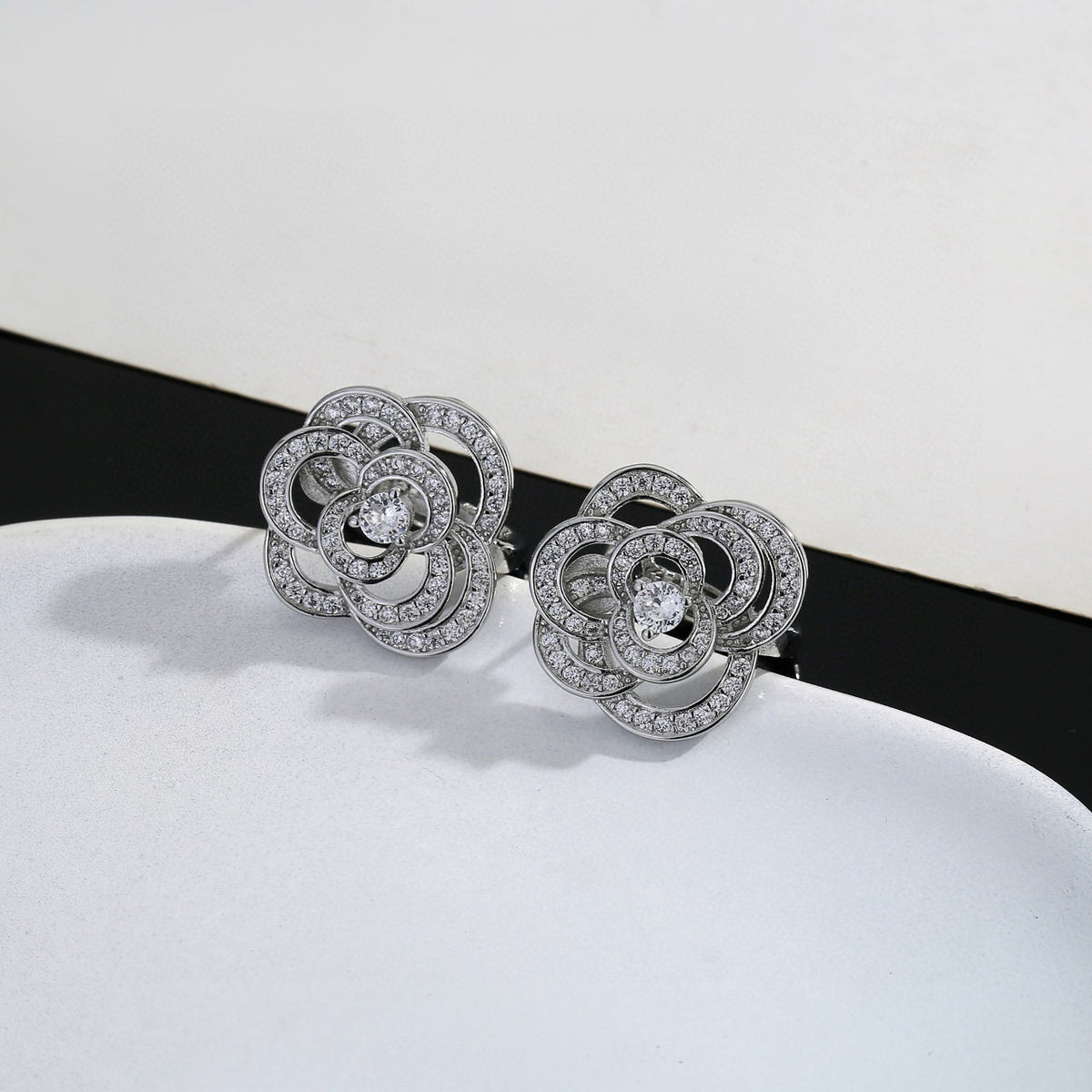 yellow brass floral Stud Earrings for women - alternate angle view 5