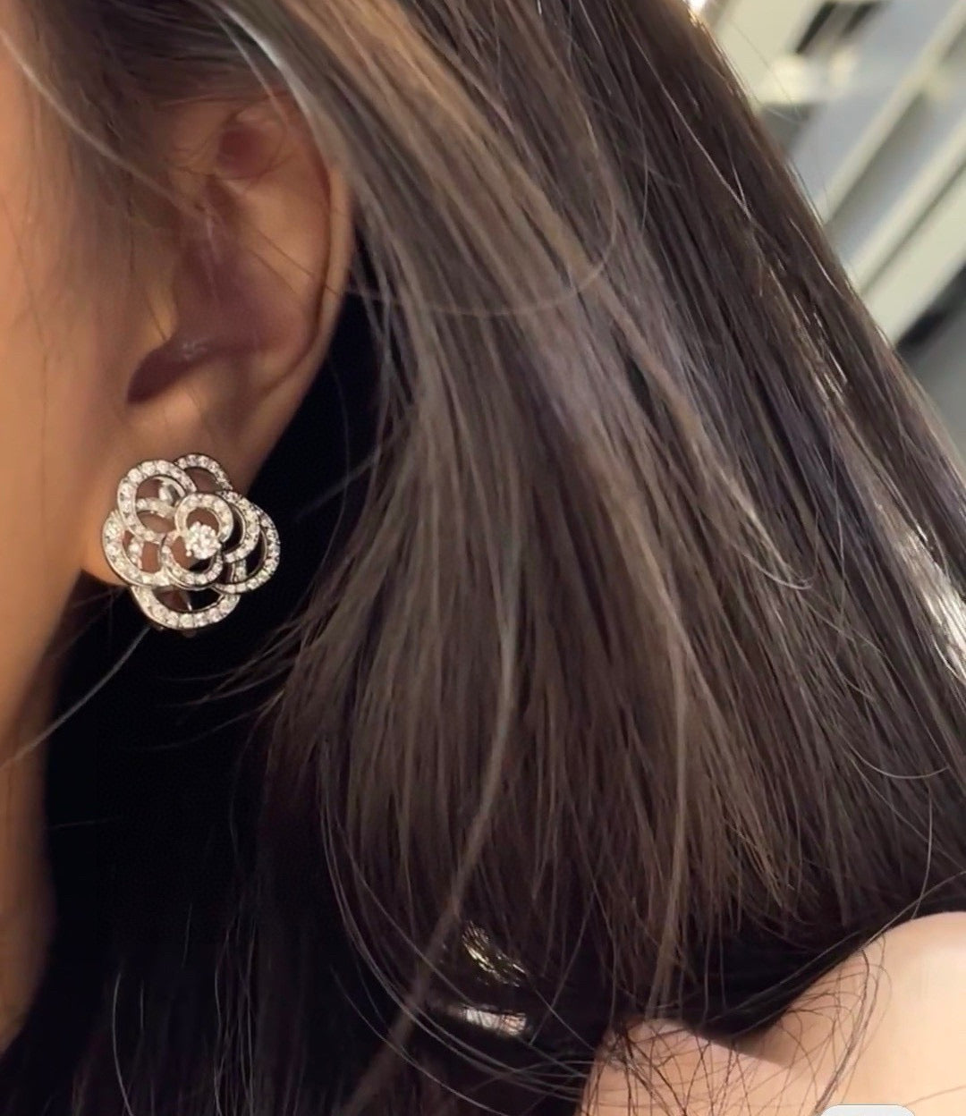 yellow brass floral Stud Earrings for women - alternate angle view 6