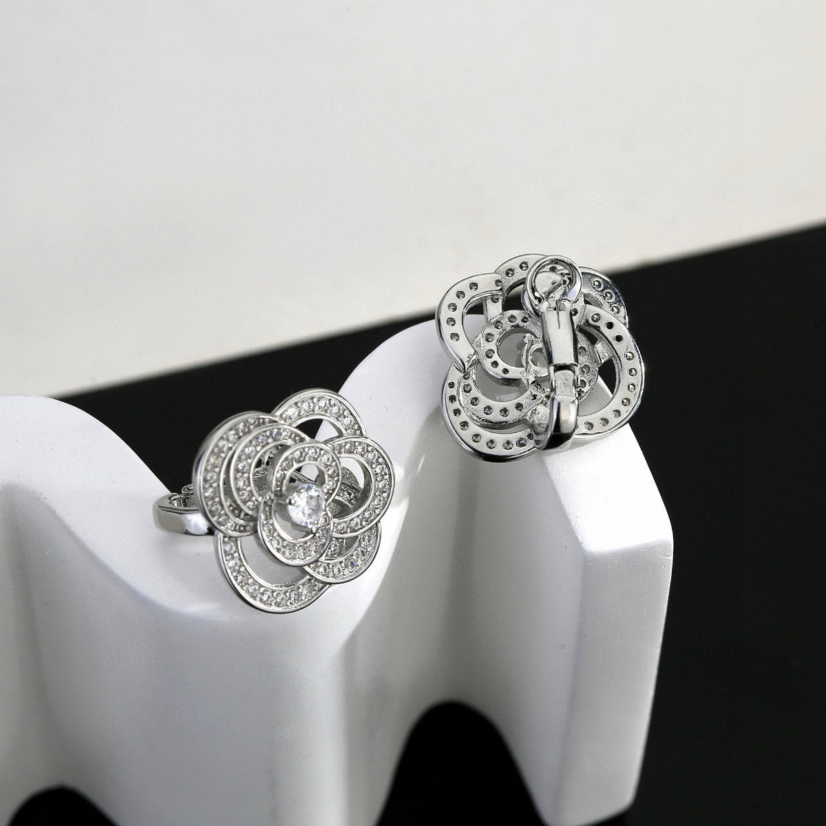 yellow brass floral Stud Earrings for women - alternate angle view 7