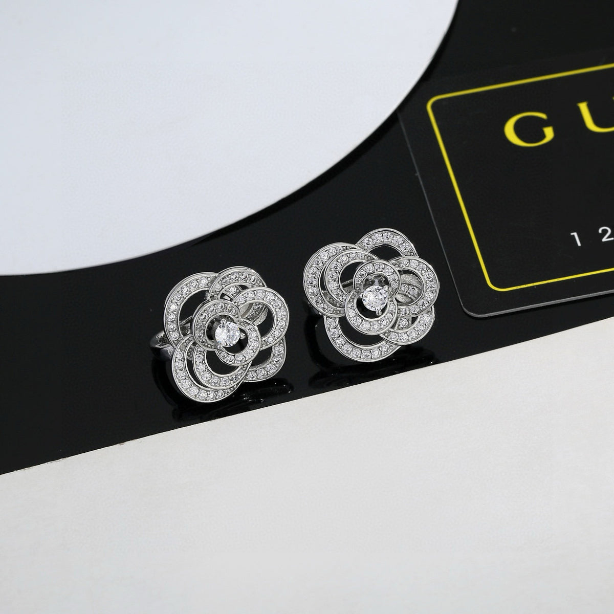 yellow brass floral Stud Earrings for women - product detail view