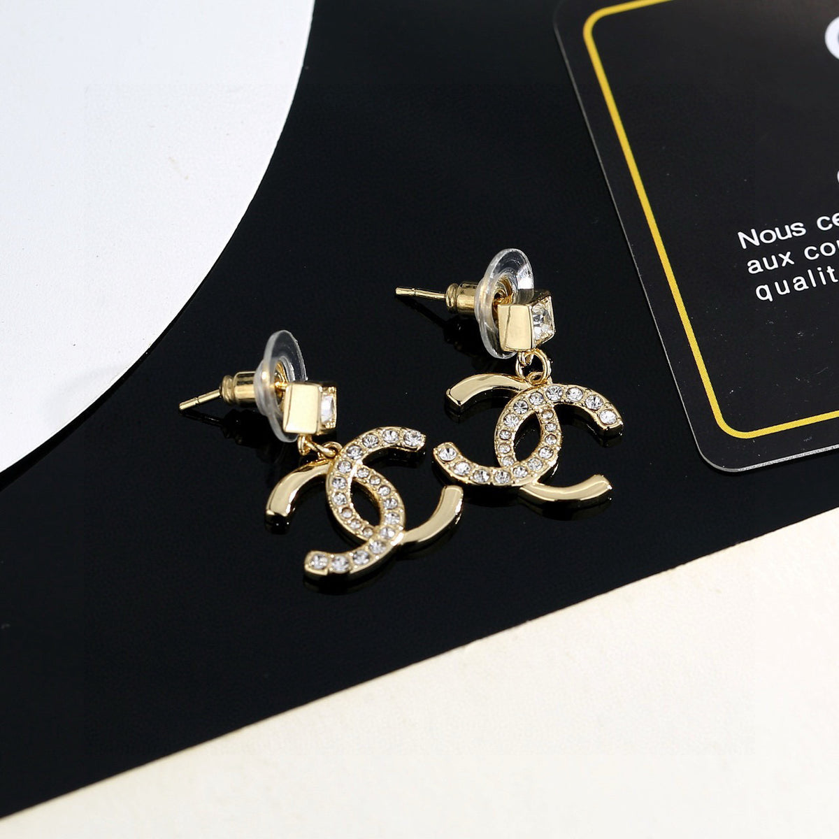 yellow brass Stud Earrings for women - alternate angle view 2