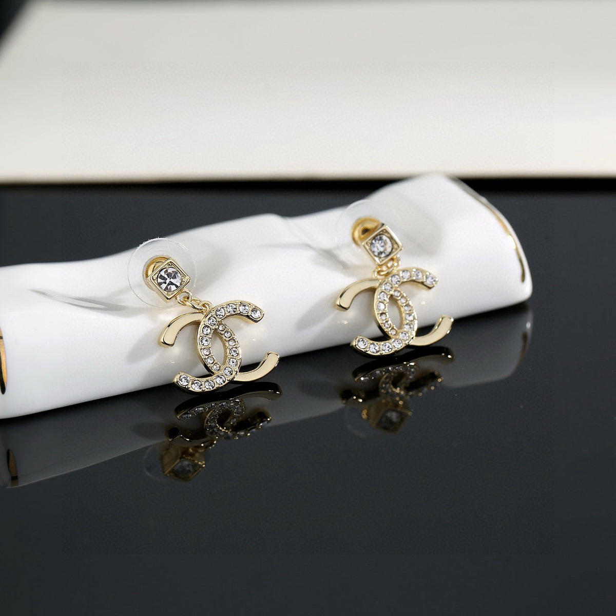 yellow brass Stud Earrings for women - alternate angle view 4