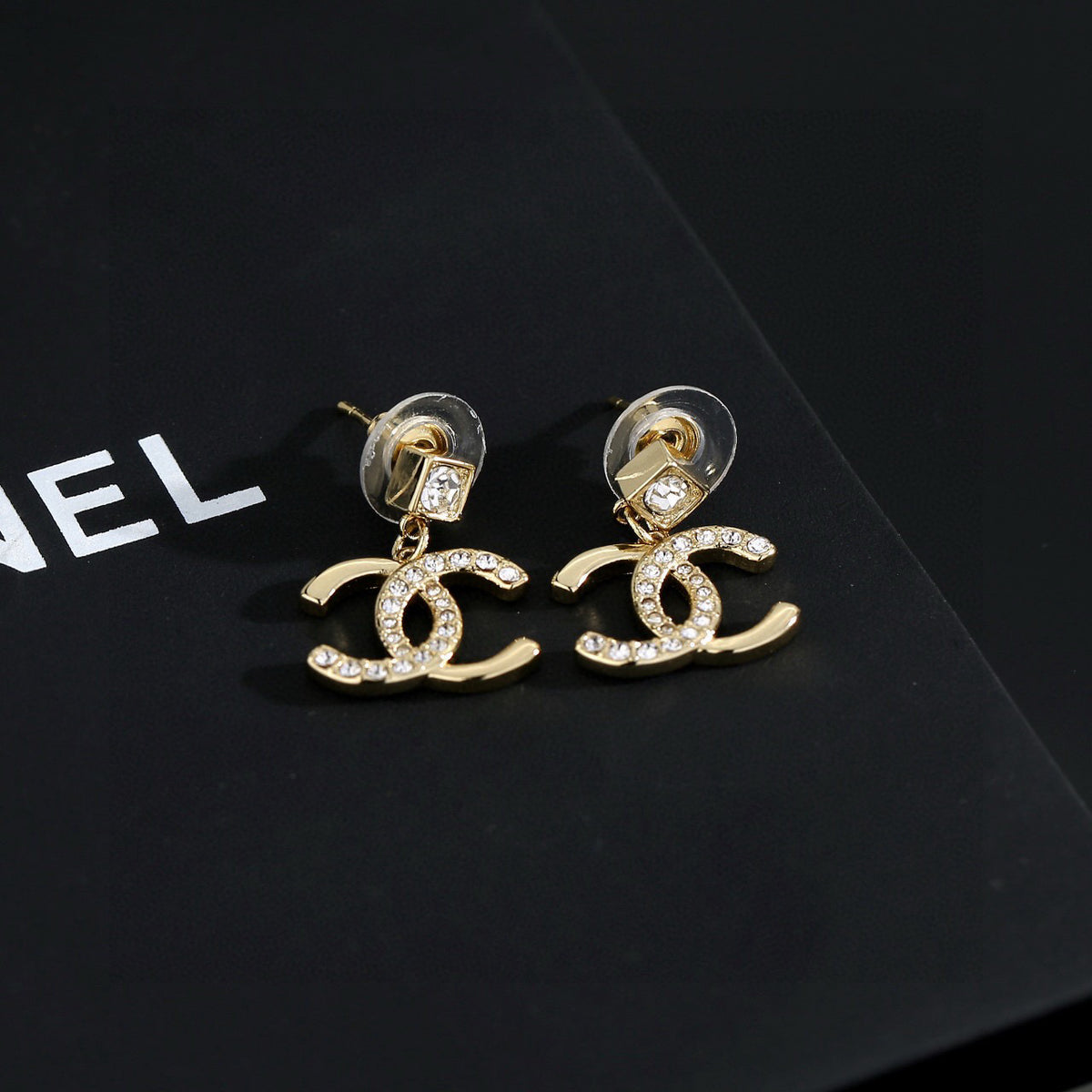 yellow brass Stud Earrings for women - alternate angle view 3
