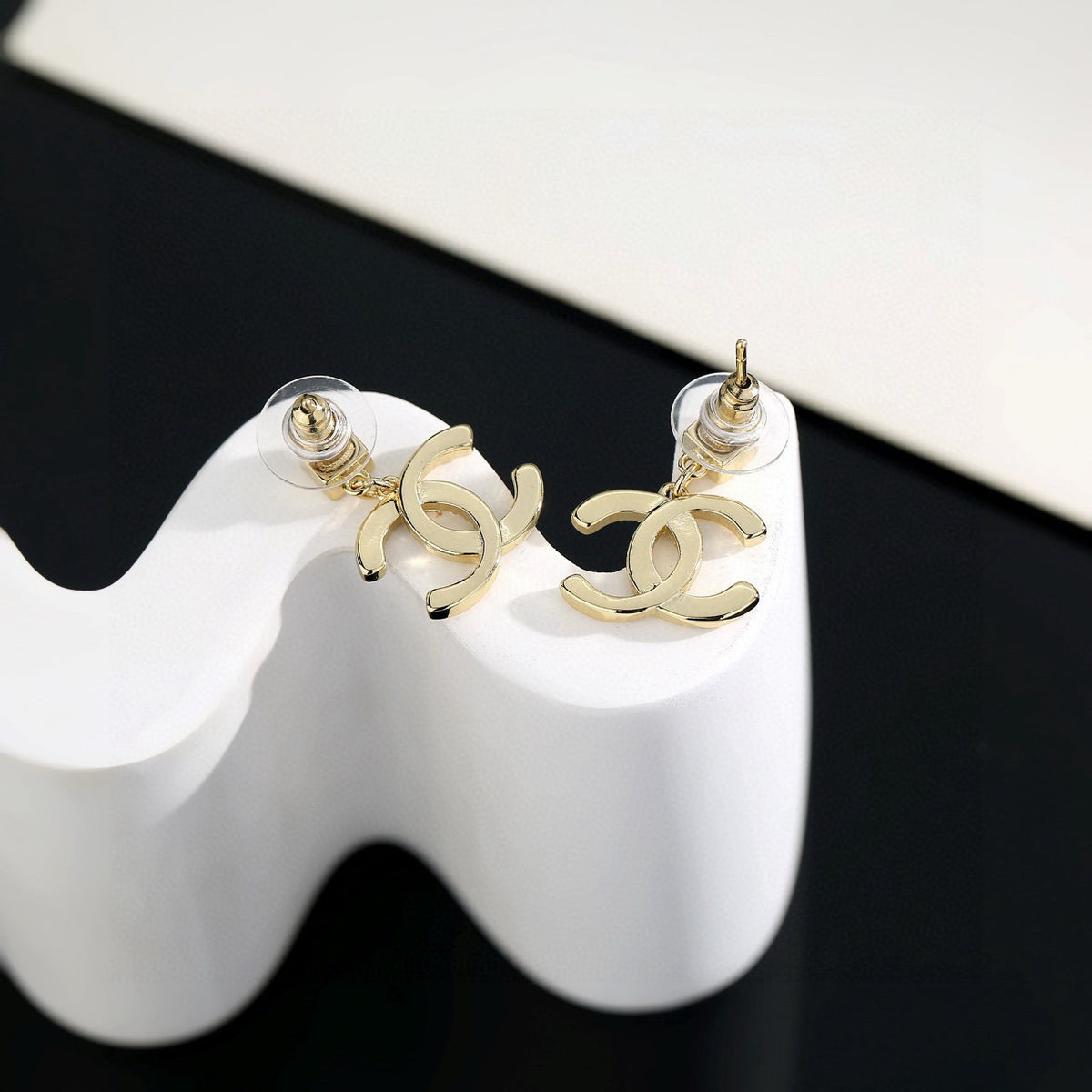 yellow brass Stud Earrings for women - alternate angle view 5