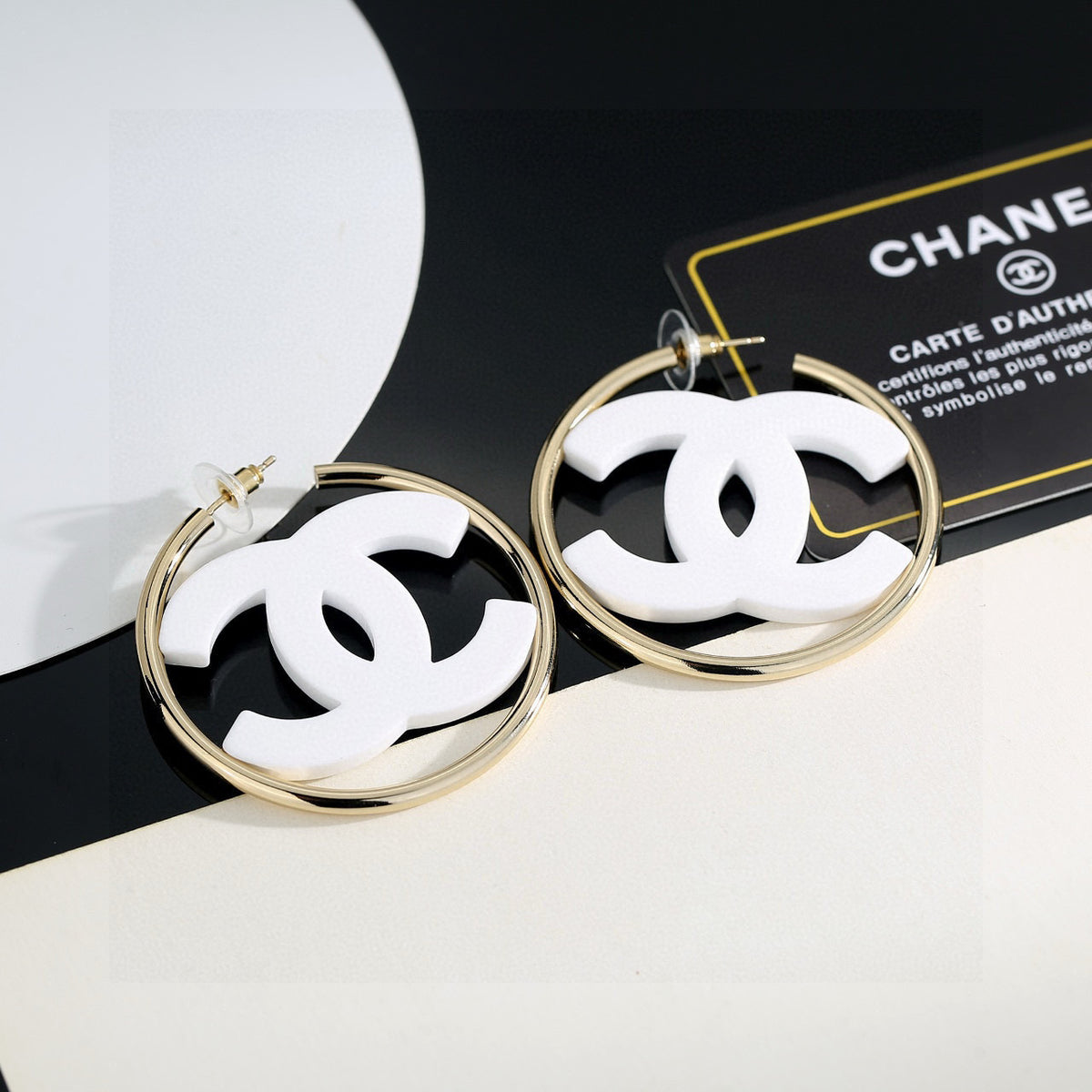 black and white acrylic luxury Stud Earrings for women - alternate angle view 4