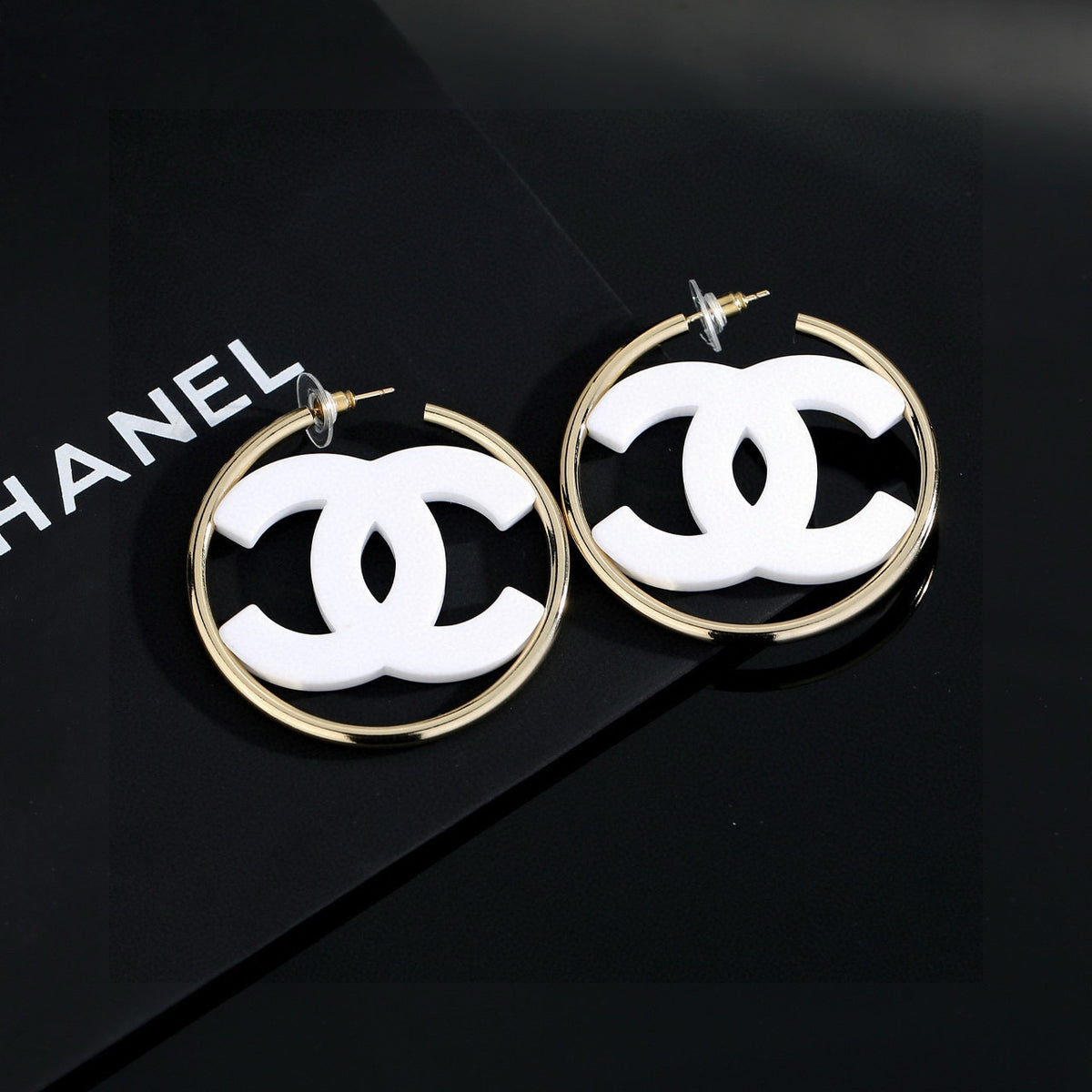 black and white acrylic luxury Stud Earrings for women - alternate angle view 6