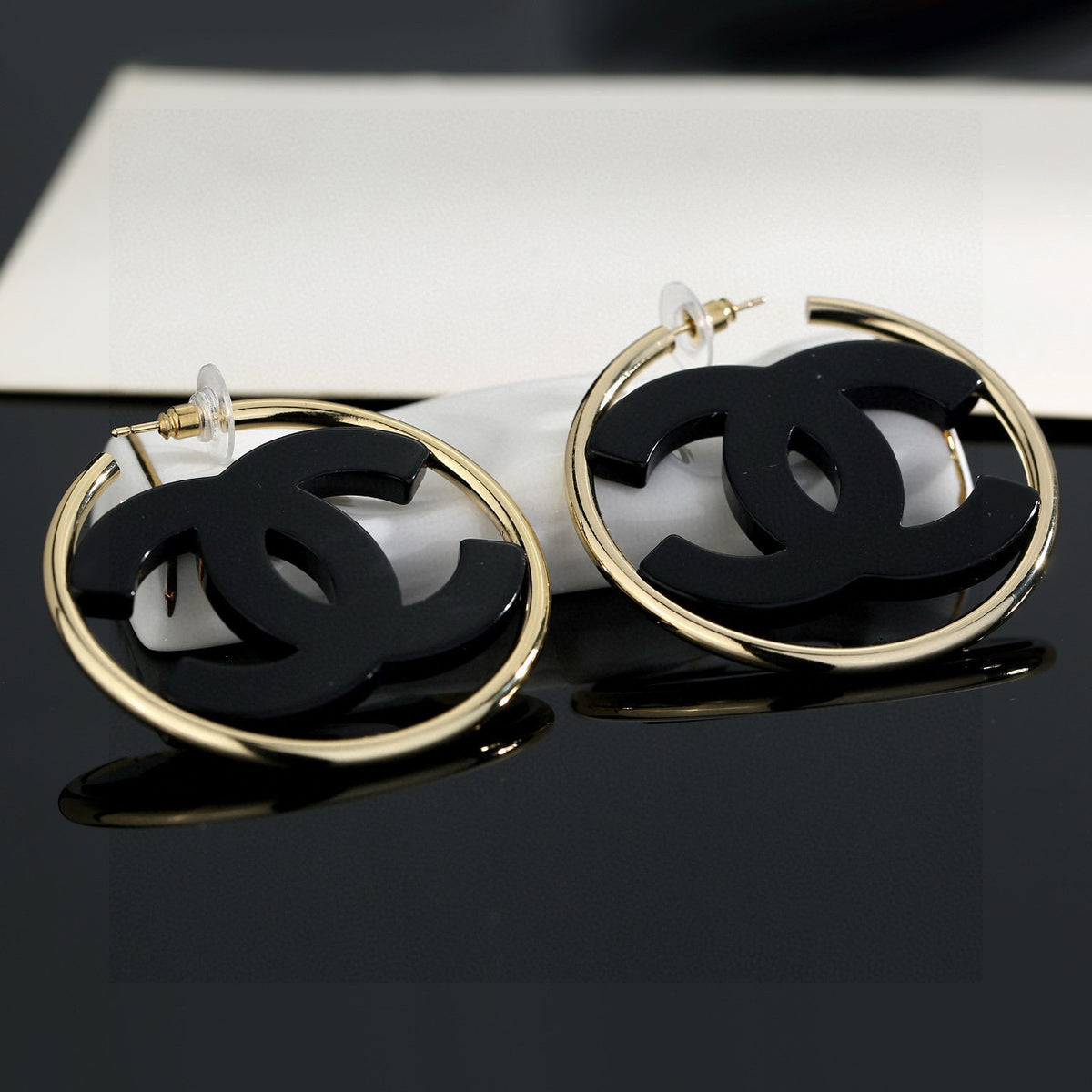 black and white acrylic luxury Stud Earrings for women - alternate angle view 2