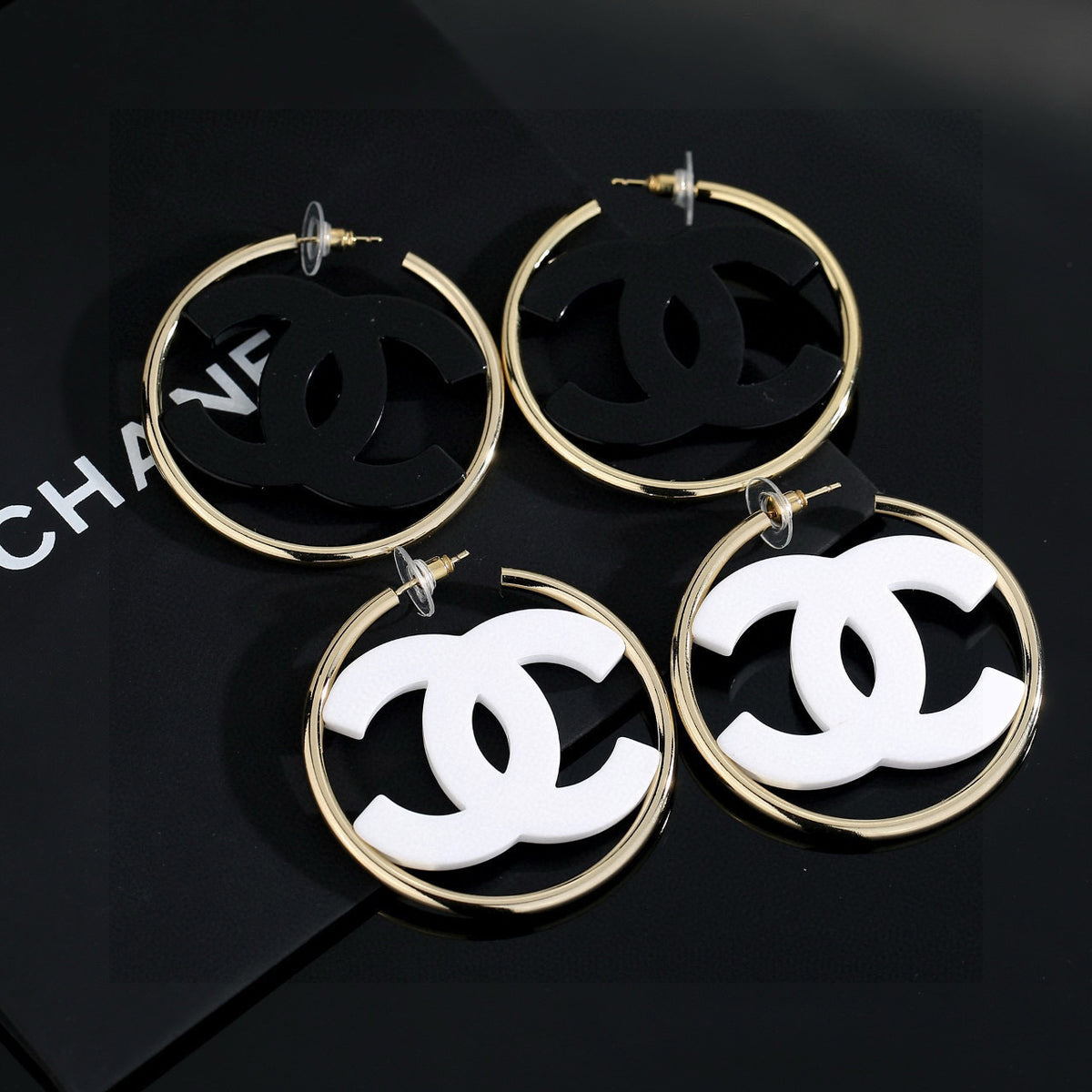 black and white acrylic luxury Stud Earrings for women - product detail view