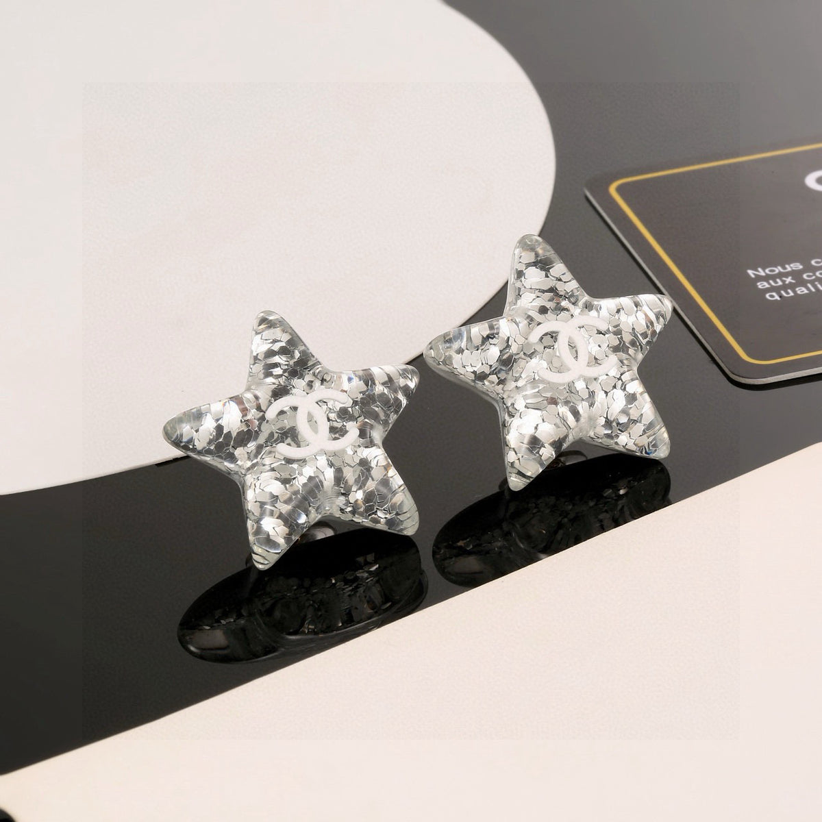 silver acrylic star Stud Earrings for women - alternate angle view 5