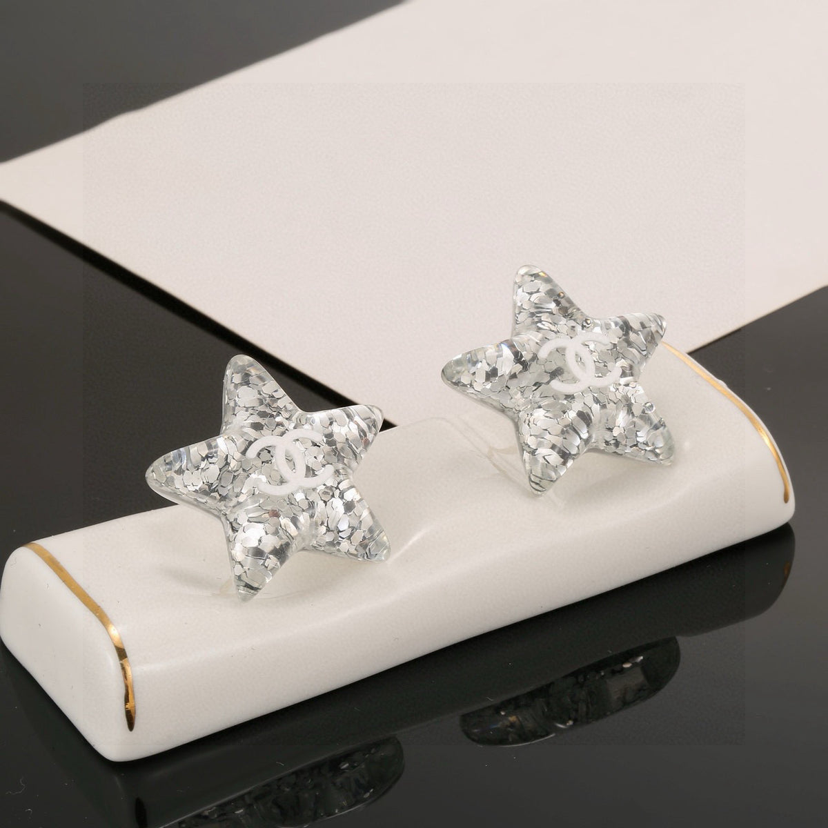 silver acrylic star Stud Earrings for women - alternate angle view 3