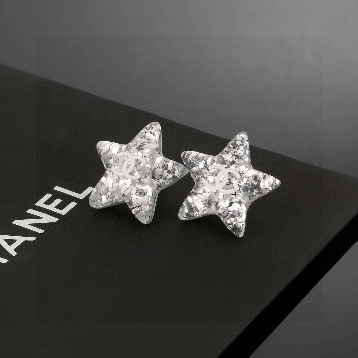 silver acrylic star Stud Earrings for women - alternate angle view 2