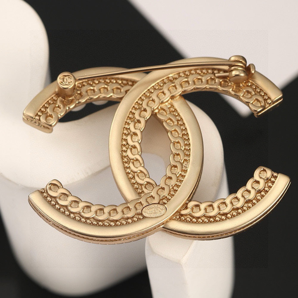 light gold pearl double c Brooch for women - alternate angle view 6