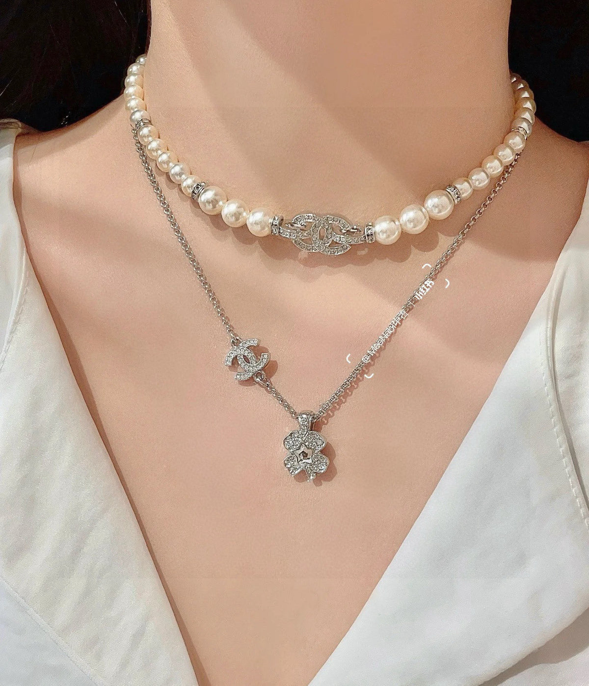 pearl double c Necklace for women - alternate angle view 5