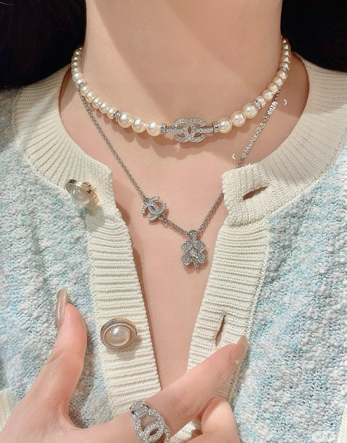pearl double c Necklace for women - alternate angle view 3