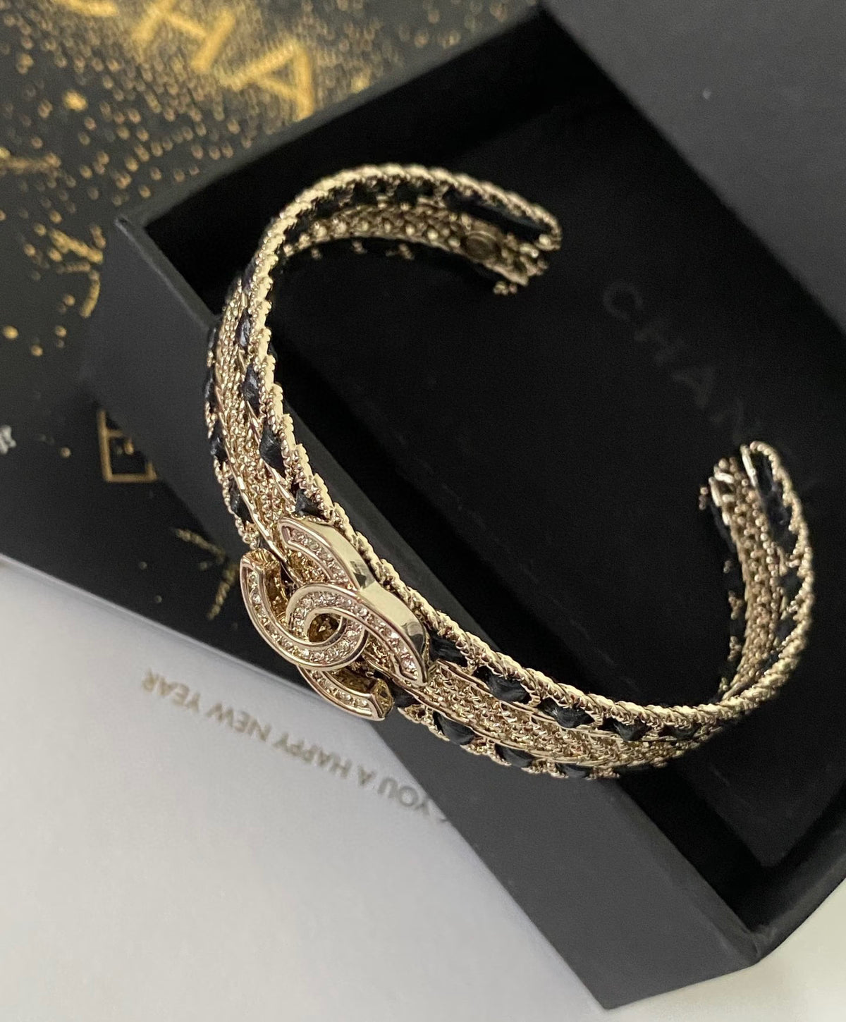 white leather luxury Bangle for women - alternate angle view 6