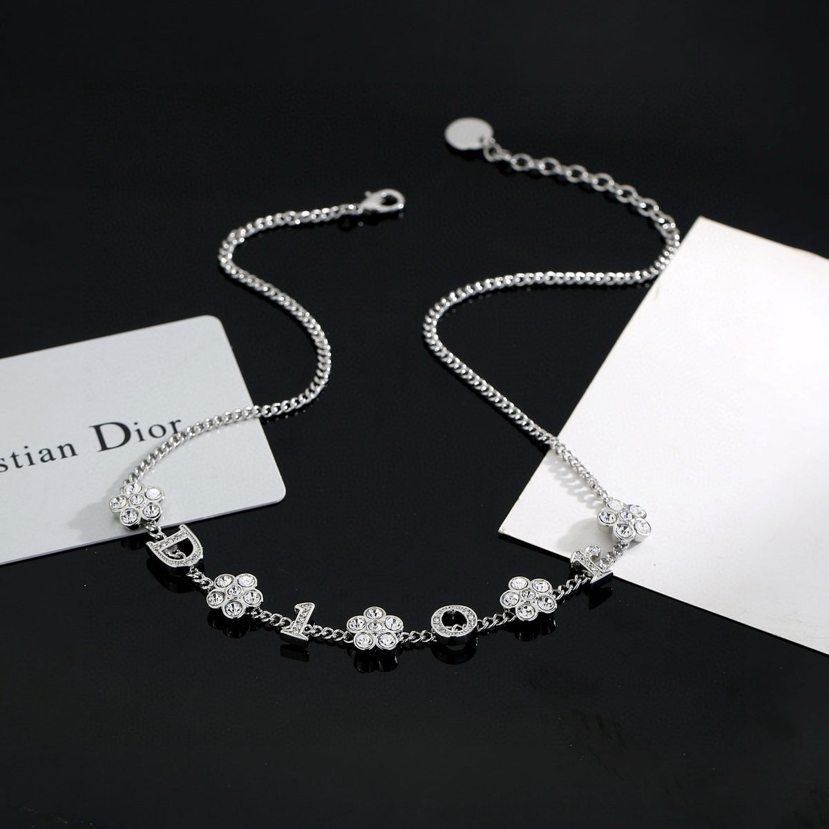 gold crystal floral Necklace for women - product detail view