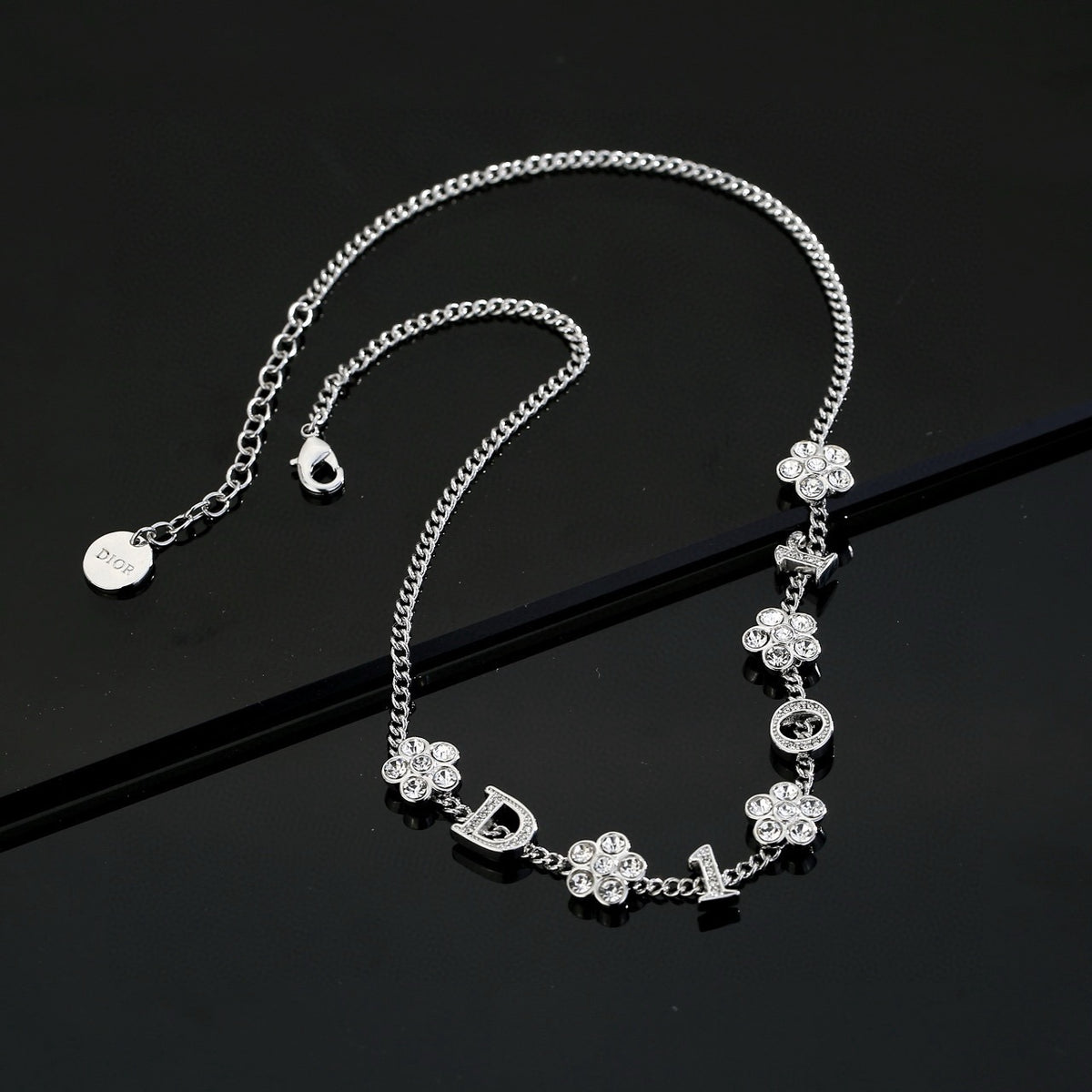 gold crystal floral Necklace for women - alternate angle view 5