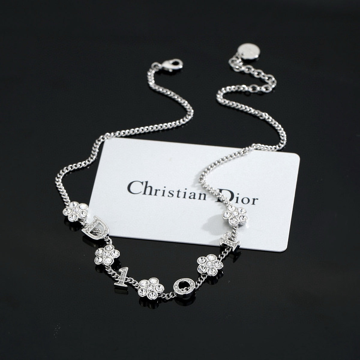 gold crystal floral Necklace for women - alternate angle view 3