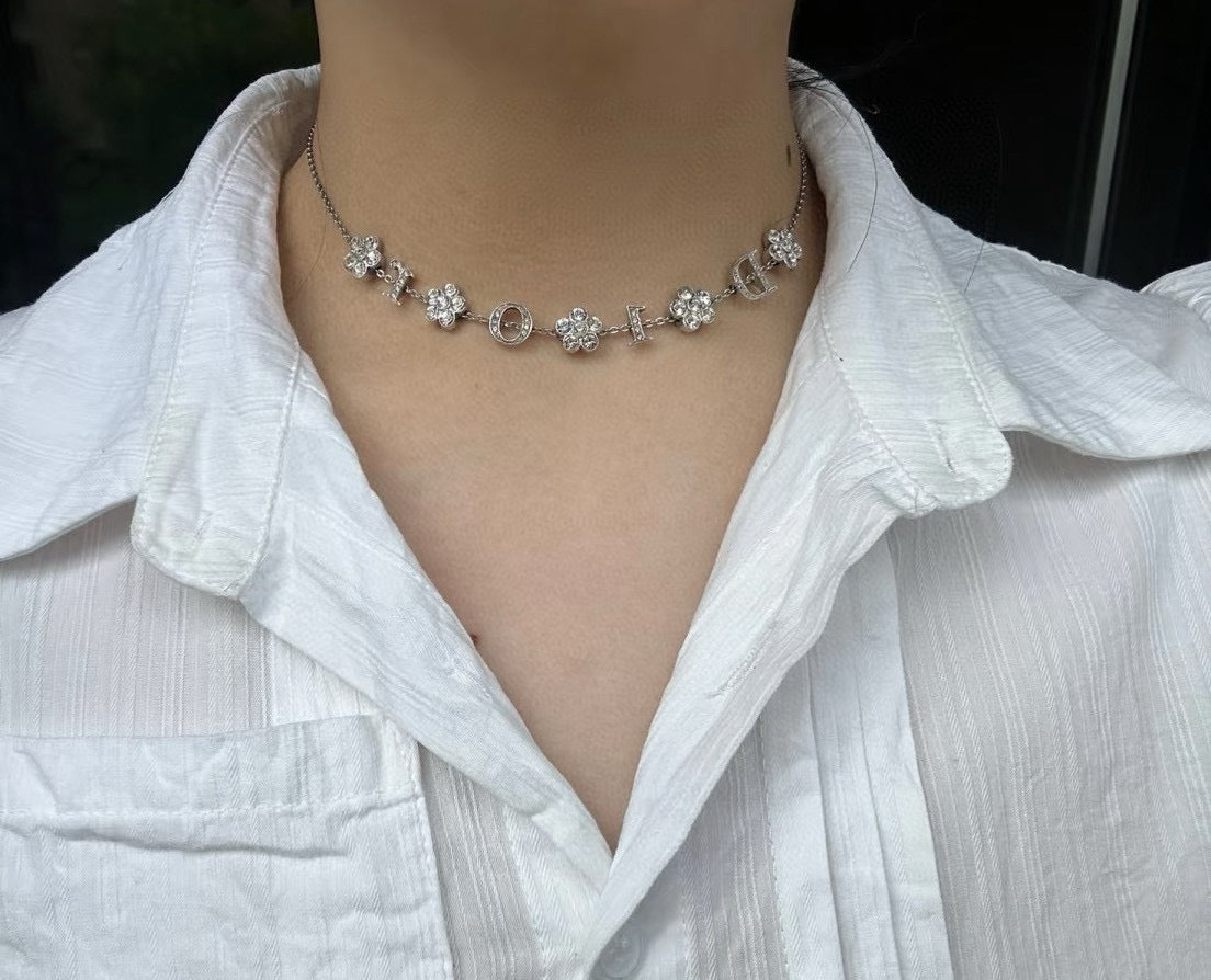 gold crystal floral Necklace for women - alternate angle view 6