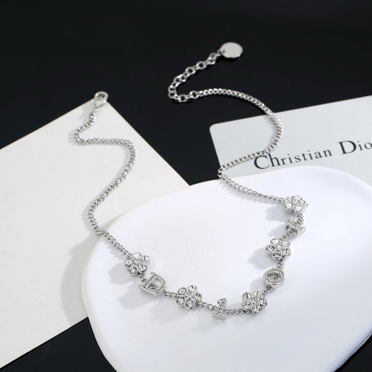 gold crystal floral Necklace for women - alternate angle view 7