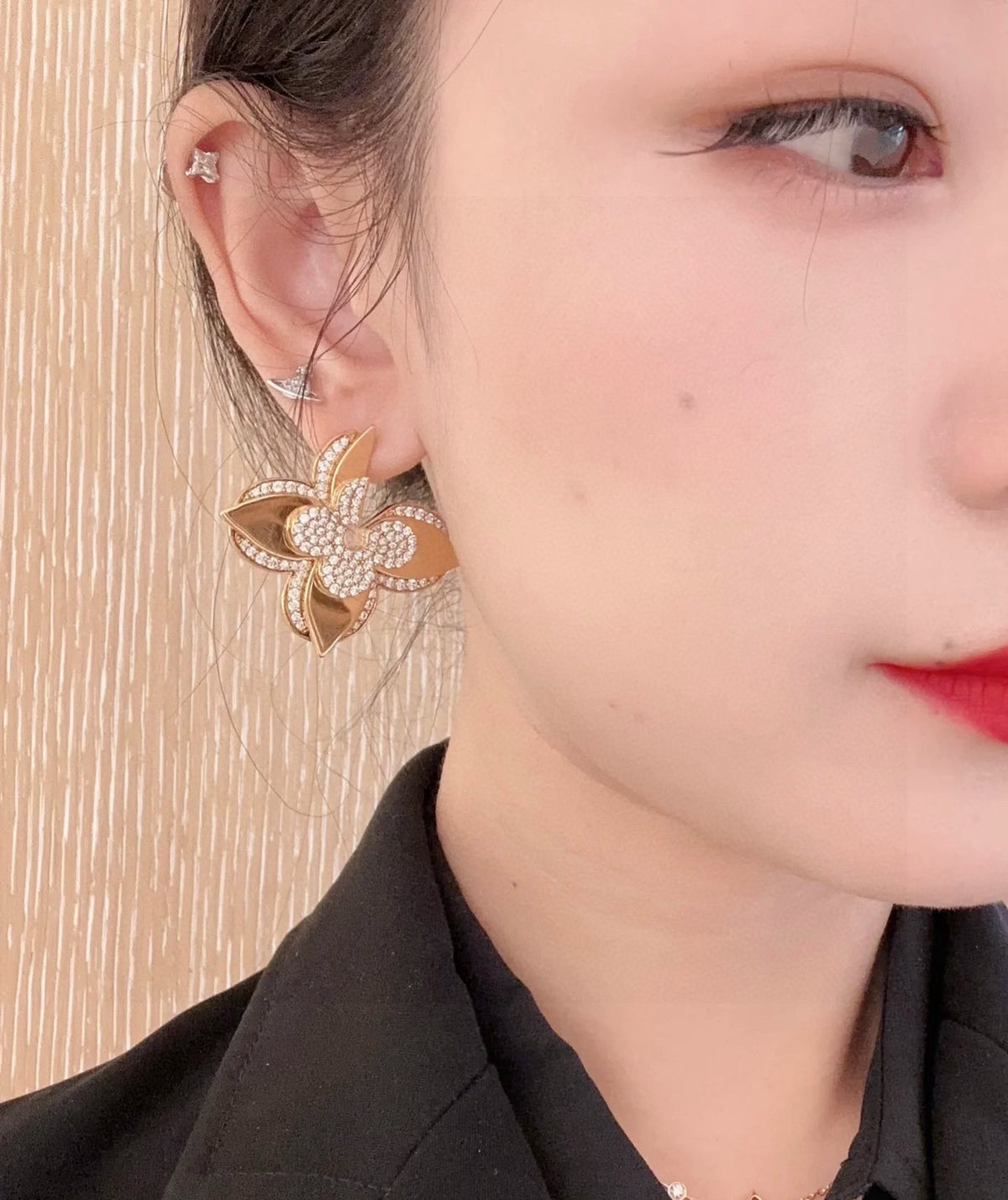 gold clover Stud Earrings for women - alternate angle view 8
