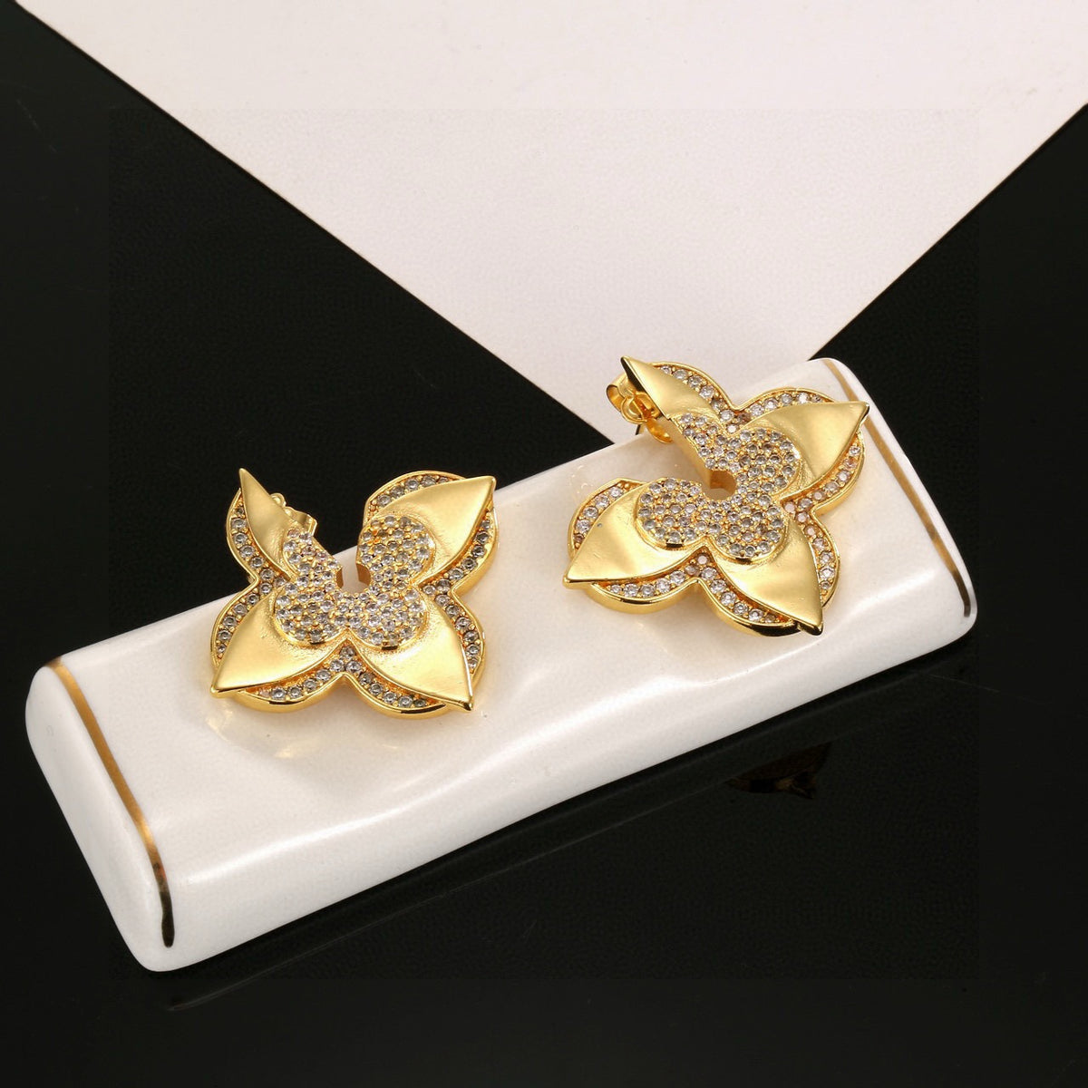 gold clover Stud Earrings for women - alternate angle view 5
