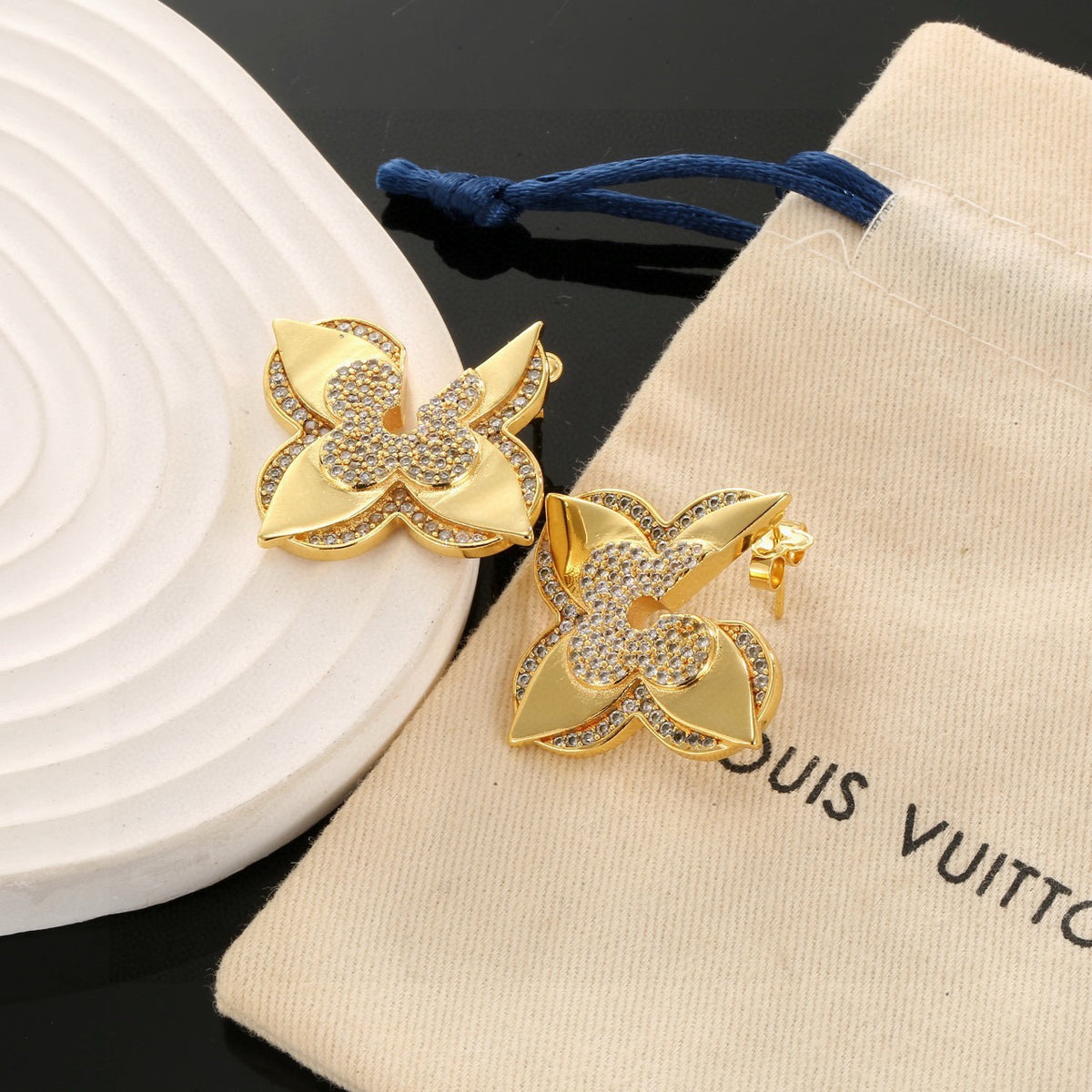 gold clover Stud Earrings for women - alternate angle view 7