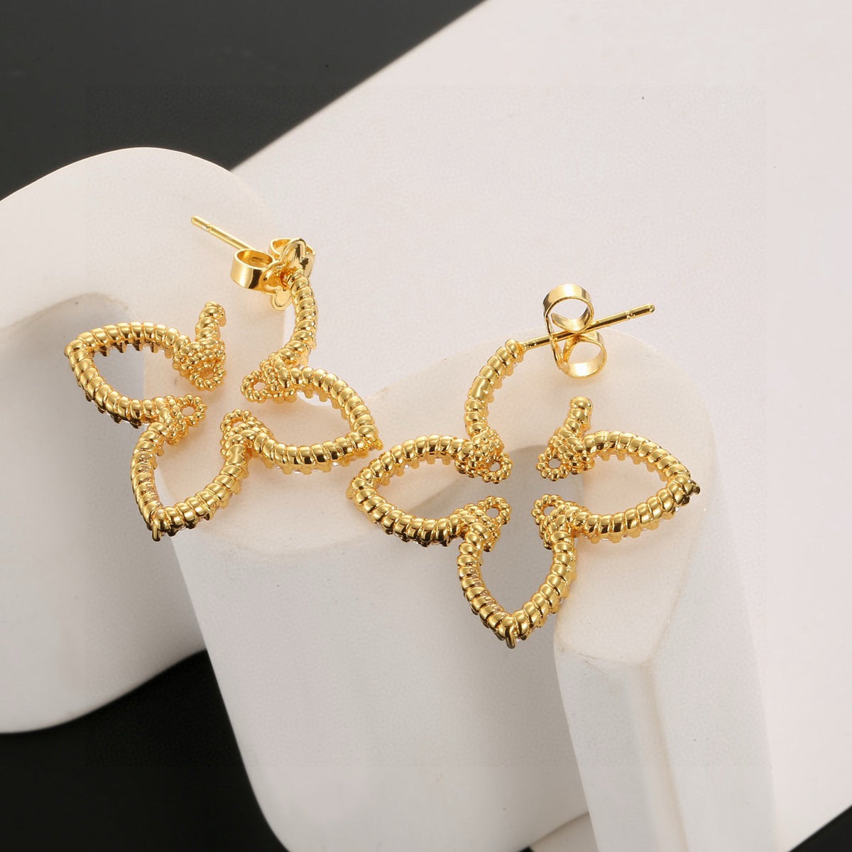 gold clover Stud Earrings for women - alternate angle view 5