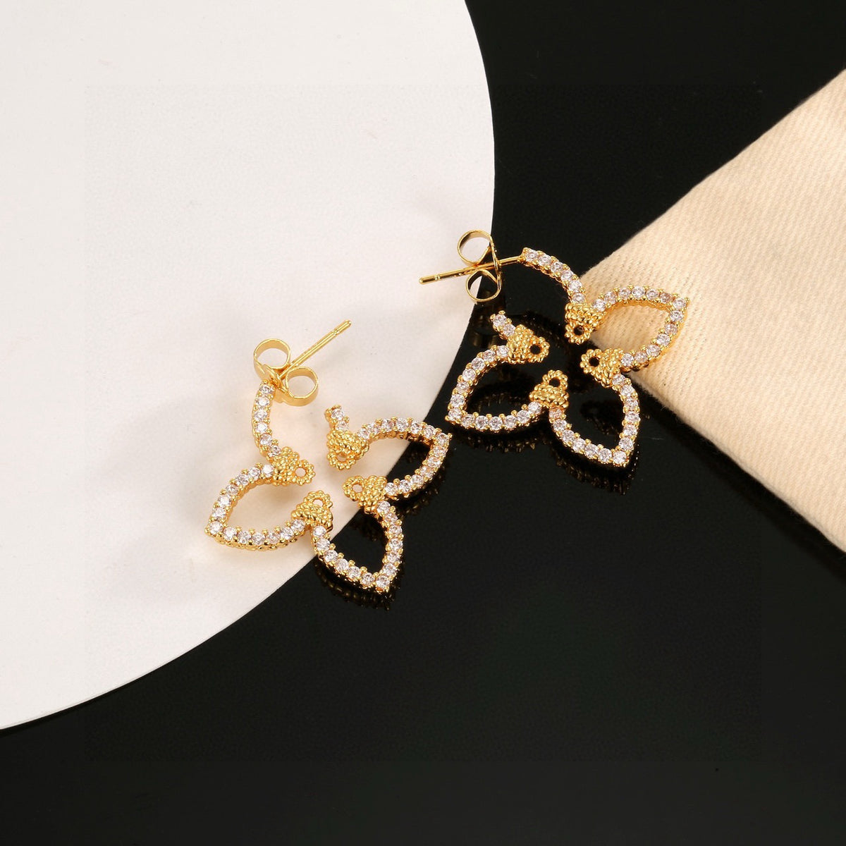 gold clover Stud Earrings for women - alternate angle view 3