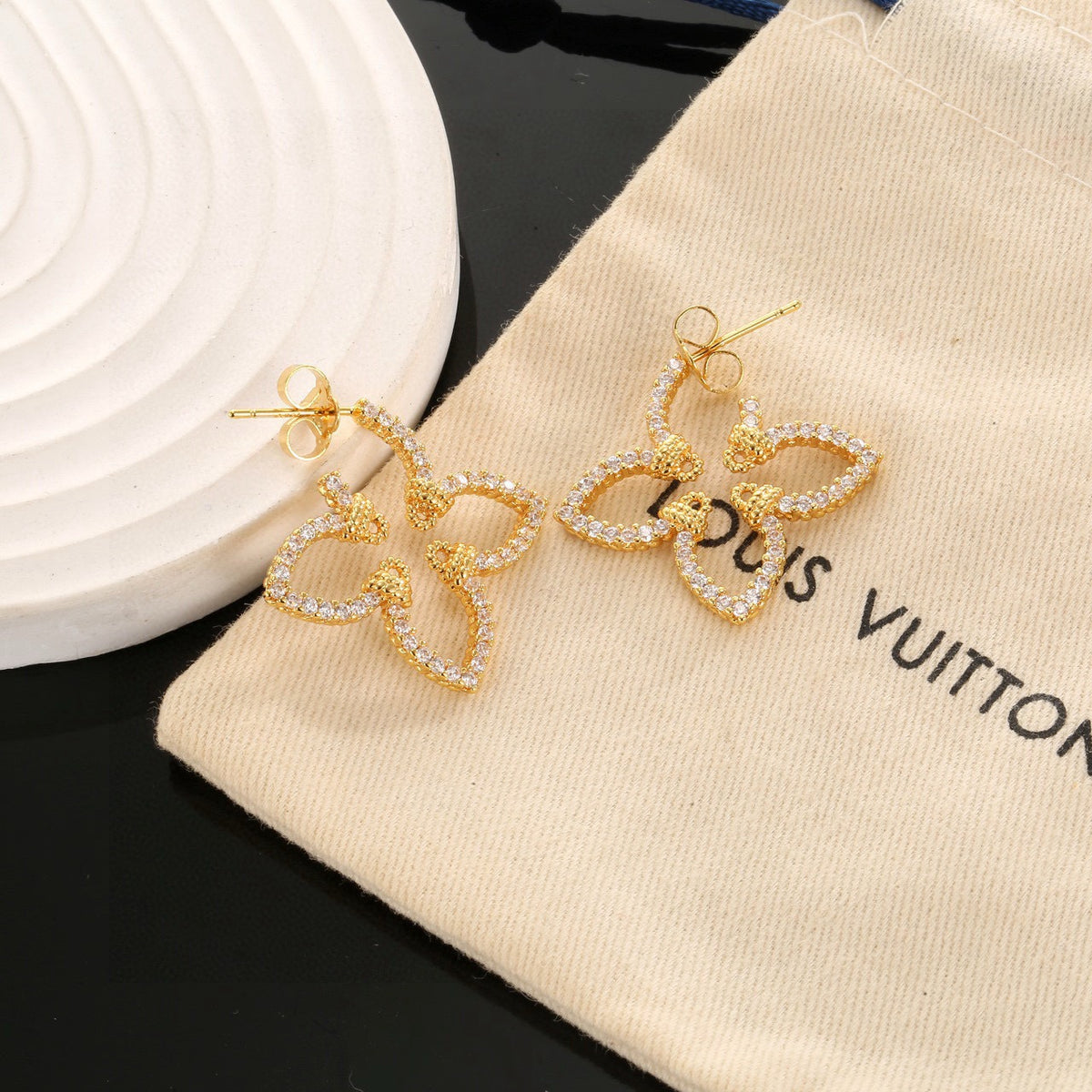 gold clover Stud Earrings for women - alternate angle view 4