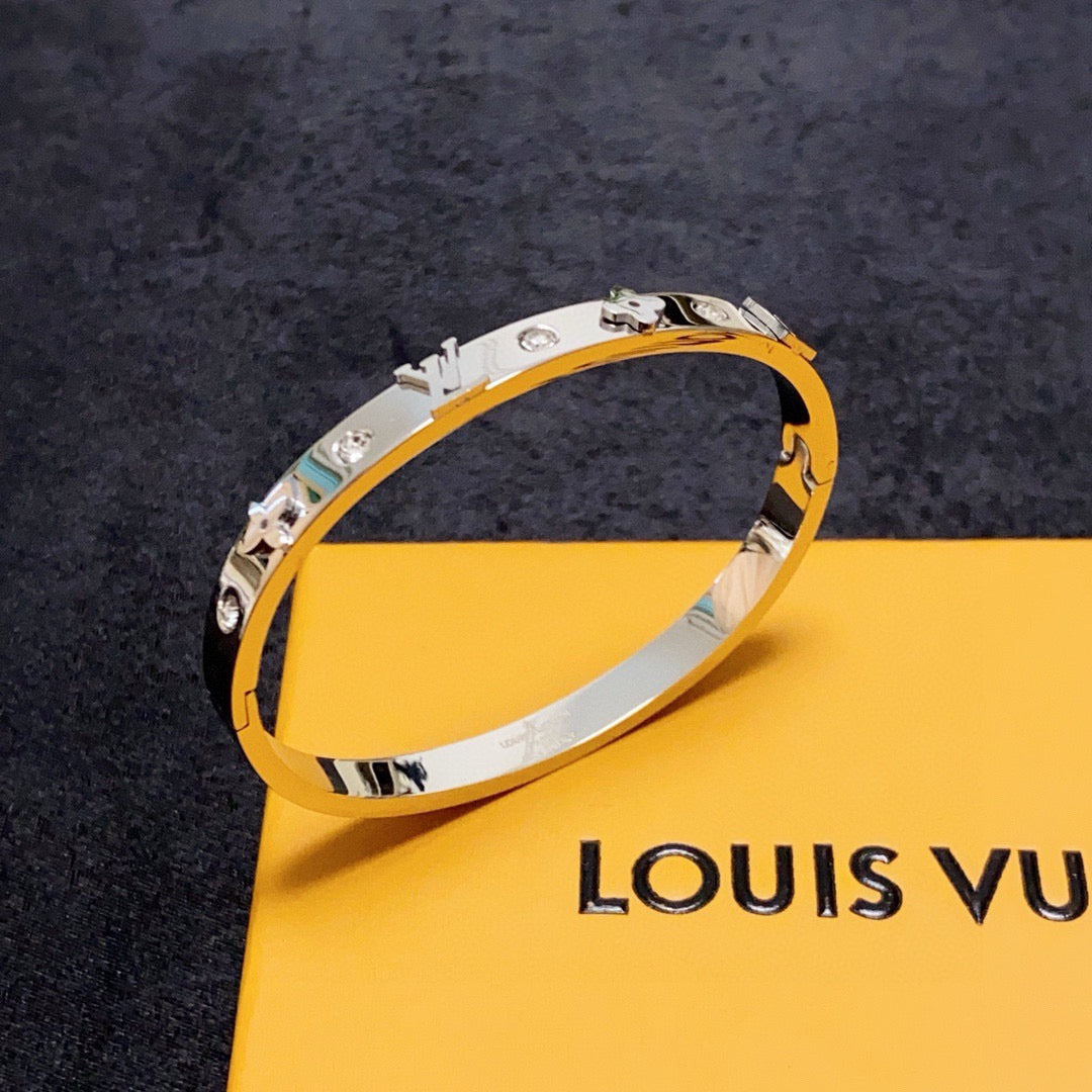 white crystal letter Bangle for women - alternate angle view 4