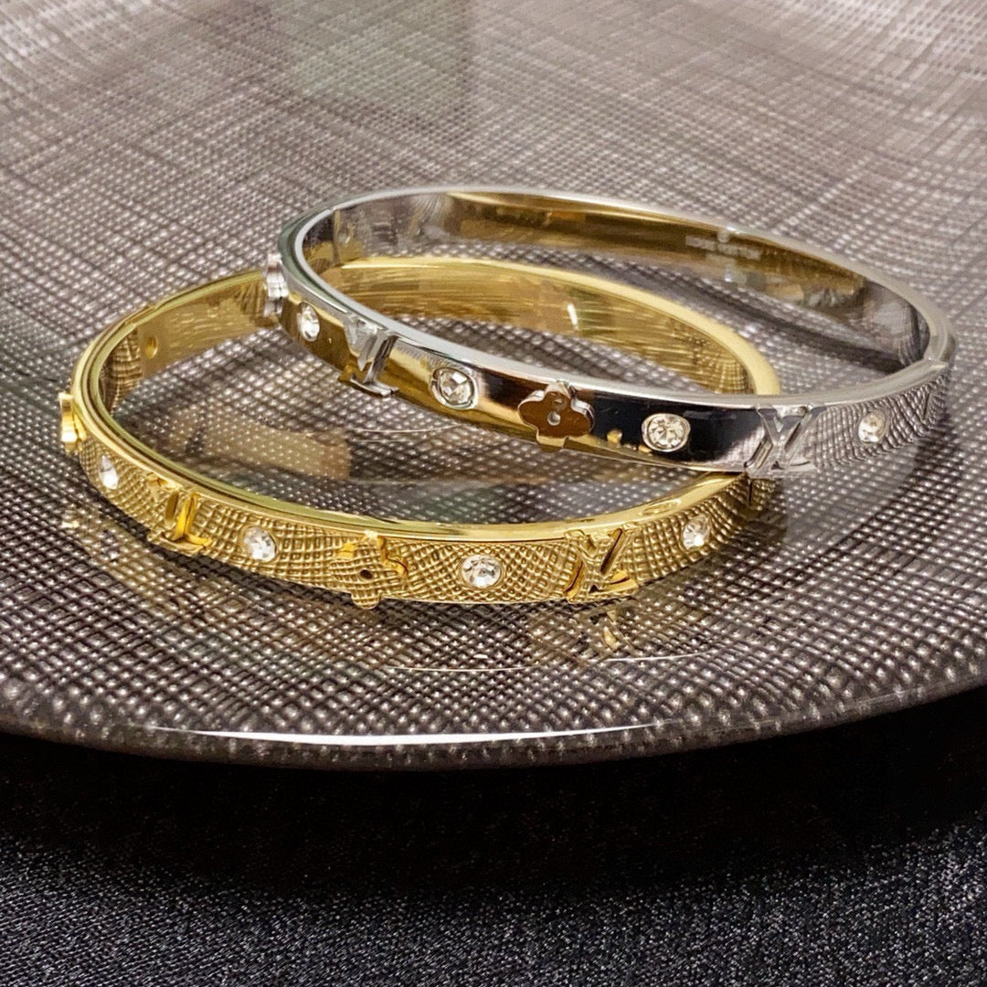 white crystal letter Bangle for women - alternate angle view 7