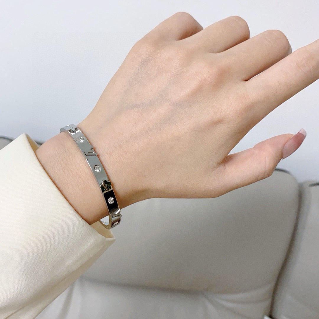 white crystal letter Bangle for women - alternate angle view 2