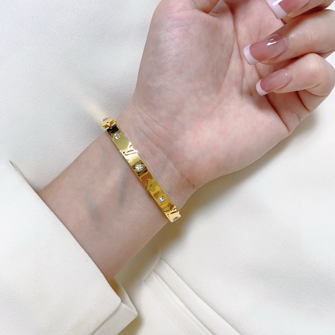 white crystal letter Bangle for women - alternate angle view 3