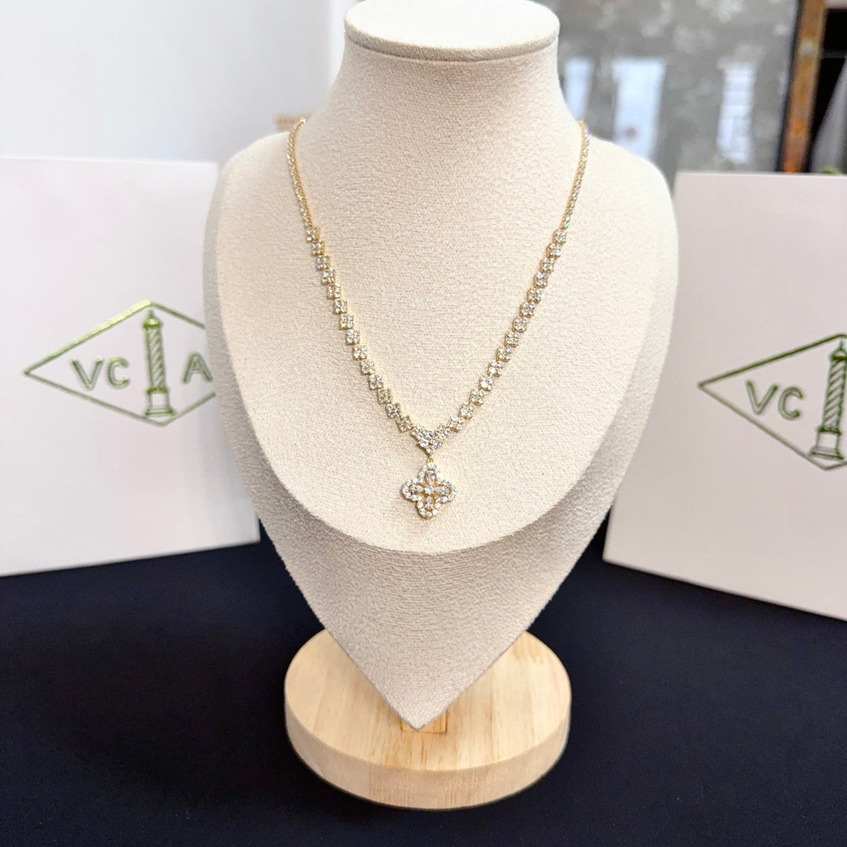 gold crystal clover Necklace for women - product detail view