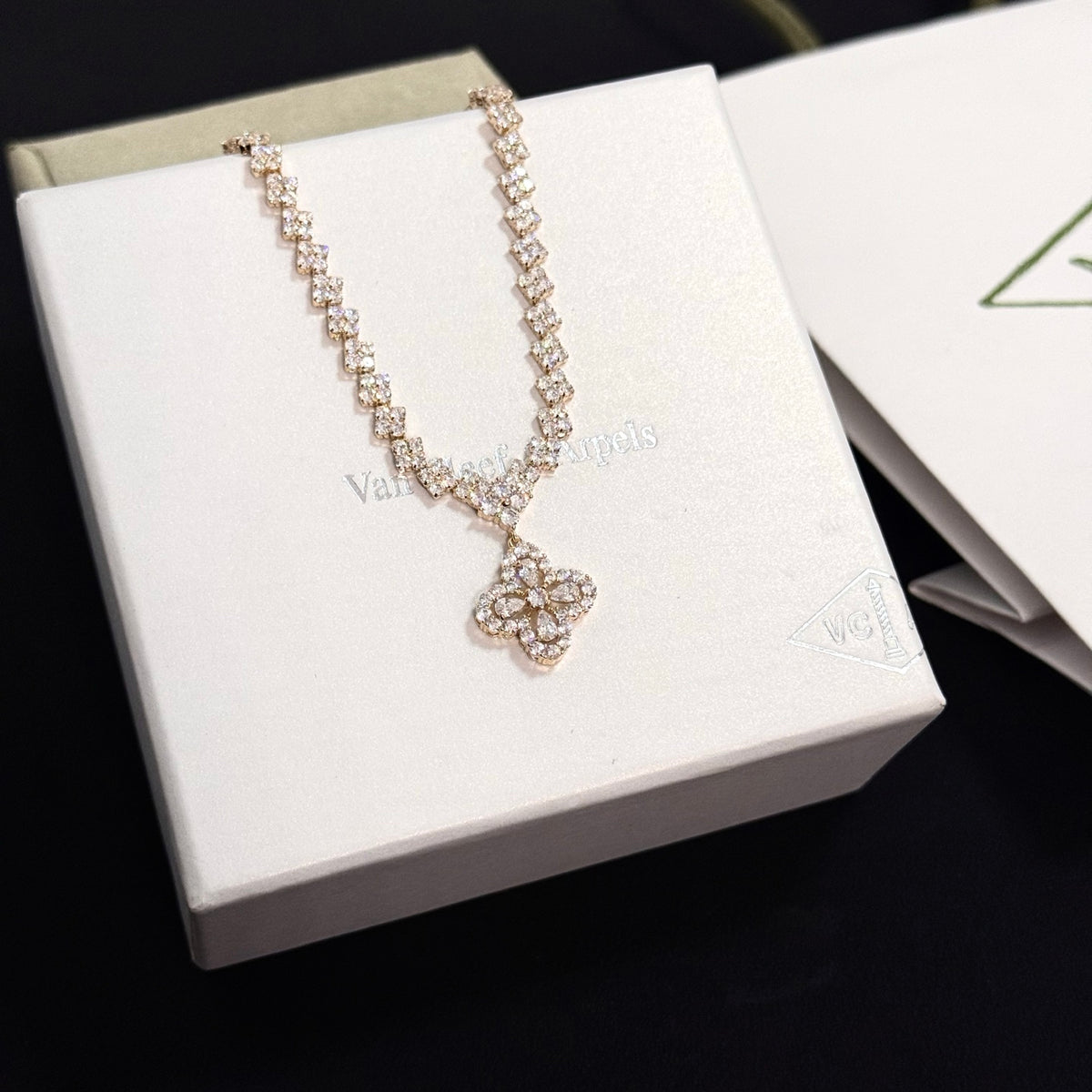 gold crystal clover Necklace for women - alternate angle view 8