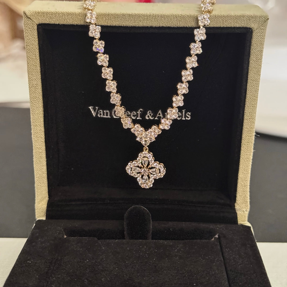 gold crystal clover Necklace for women - alternate angle view 6