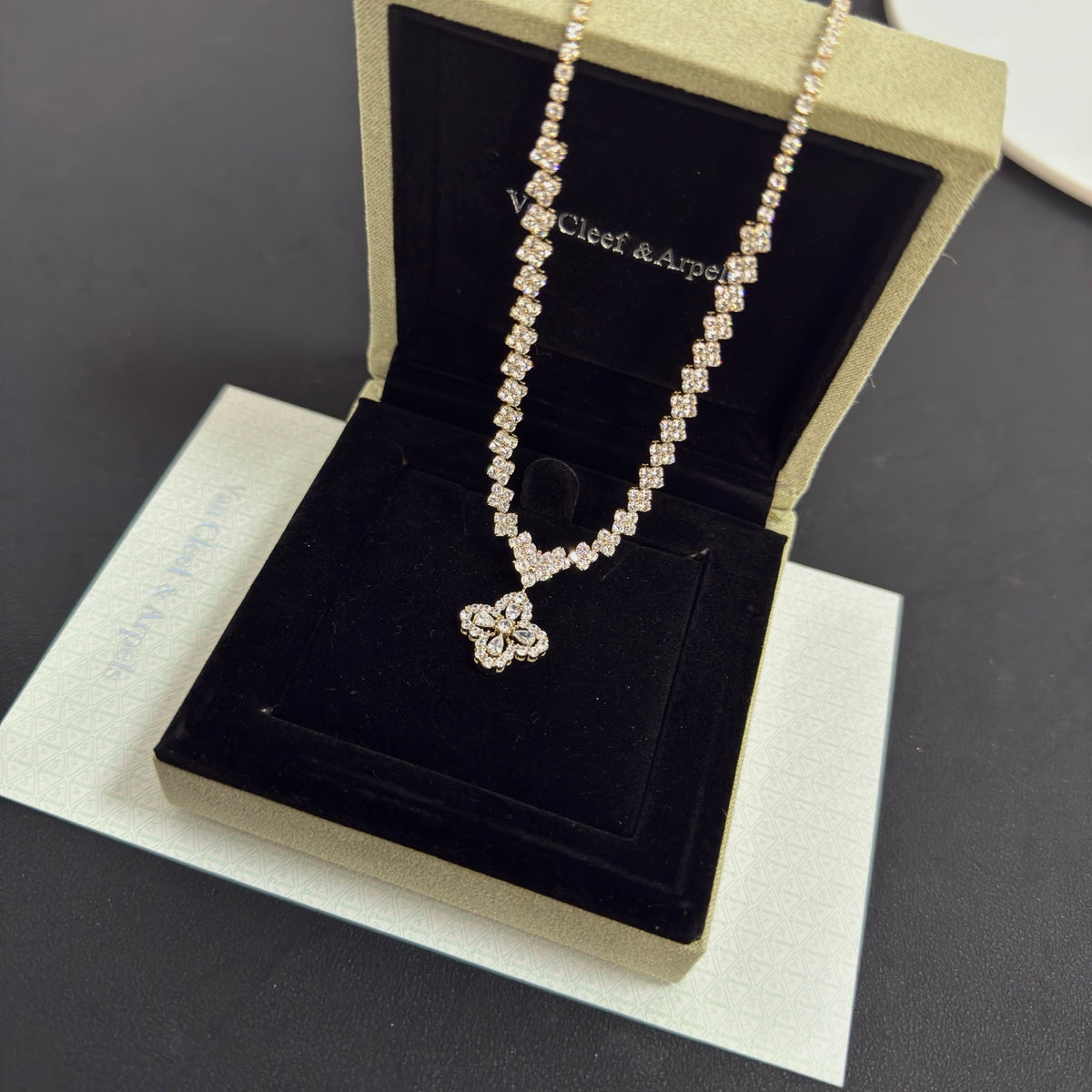 gold crystal clover Necklace for women - alternate angle view 5