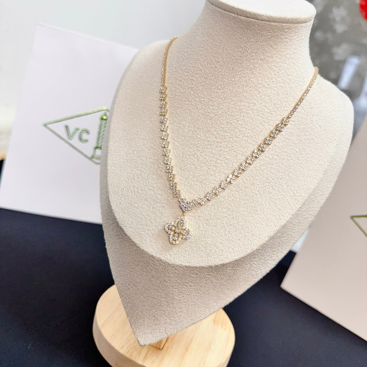 gold crystal clover Necklace for women - alternate angle view 2