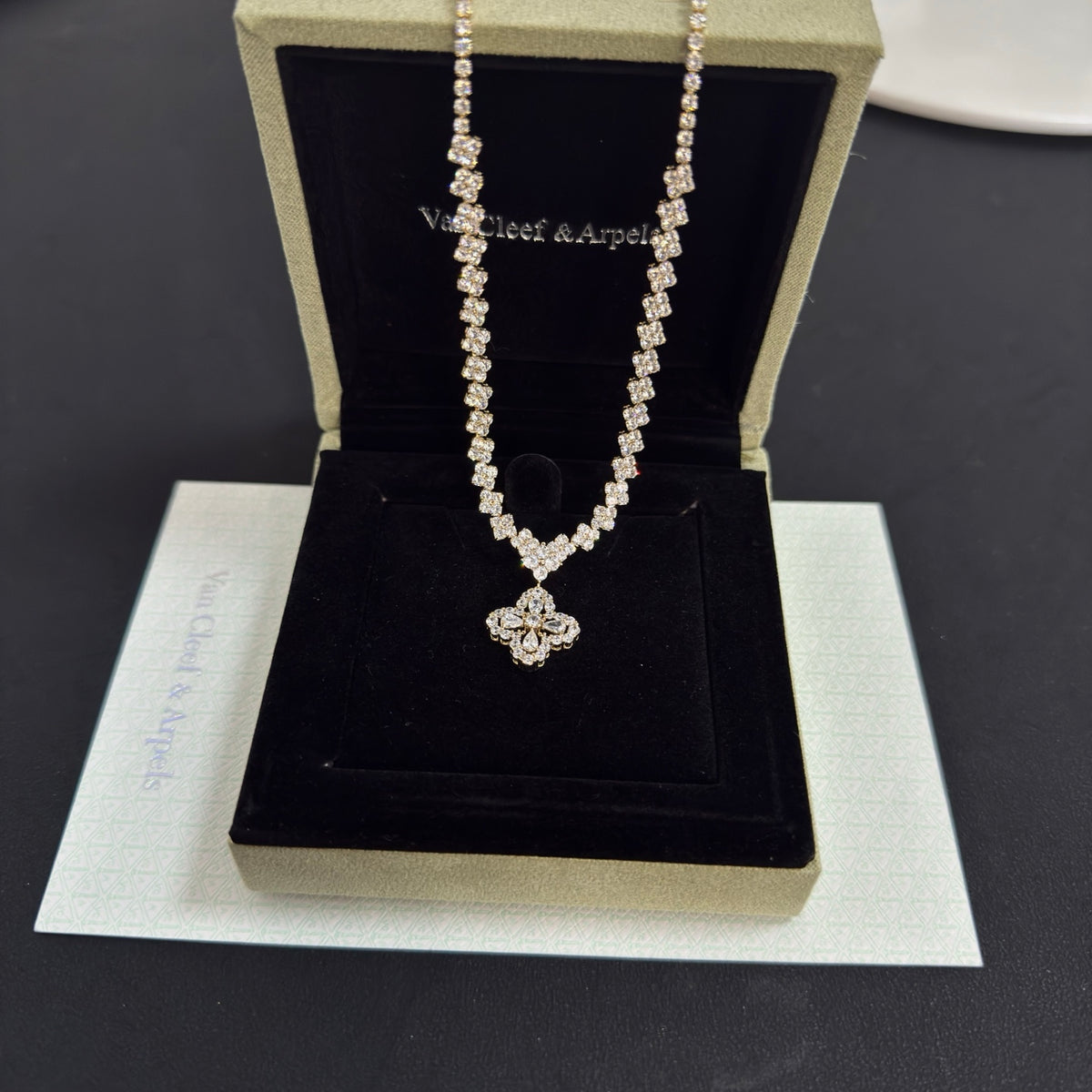 gold crystal clover Necklace for women - alternate angle view 4