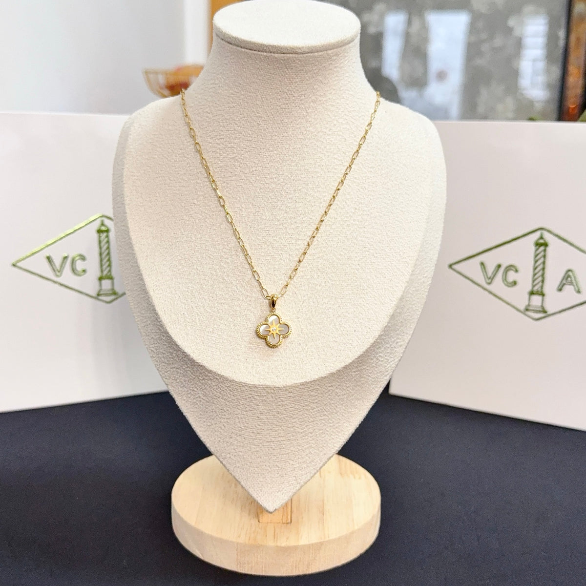 gold crystal clover Necklace for women - product detail view