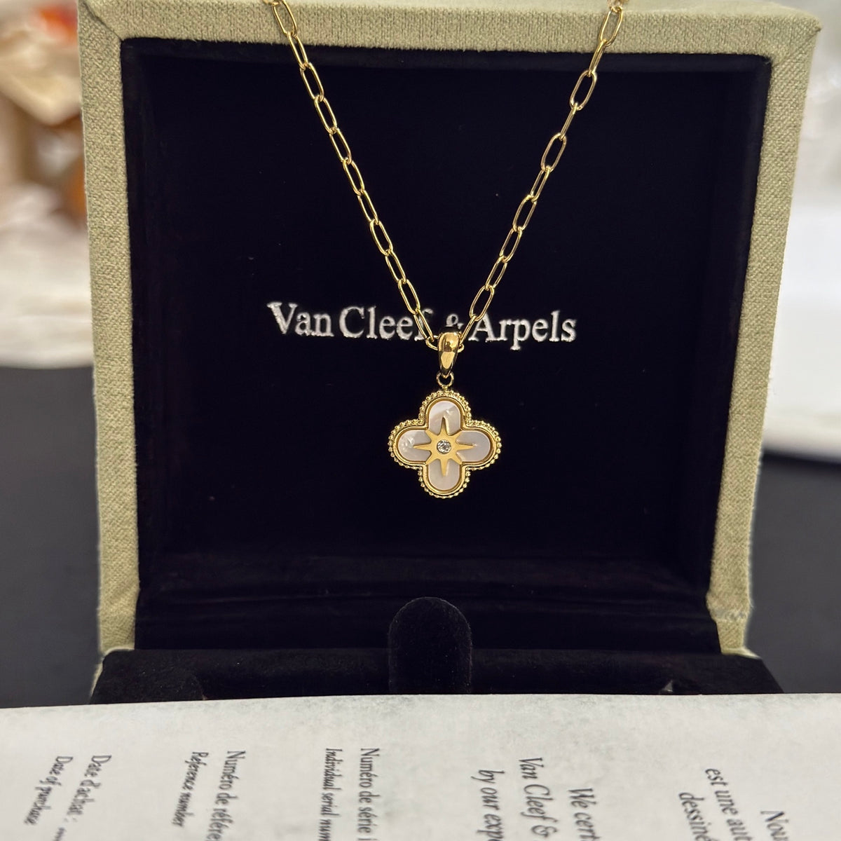 gold crystal clover Necklace for women - alternate angle view 6