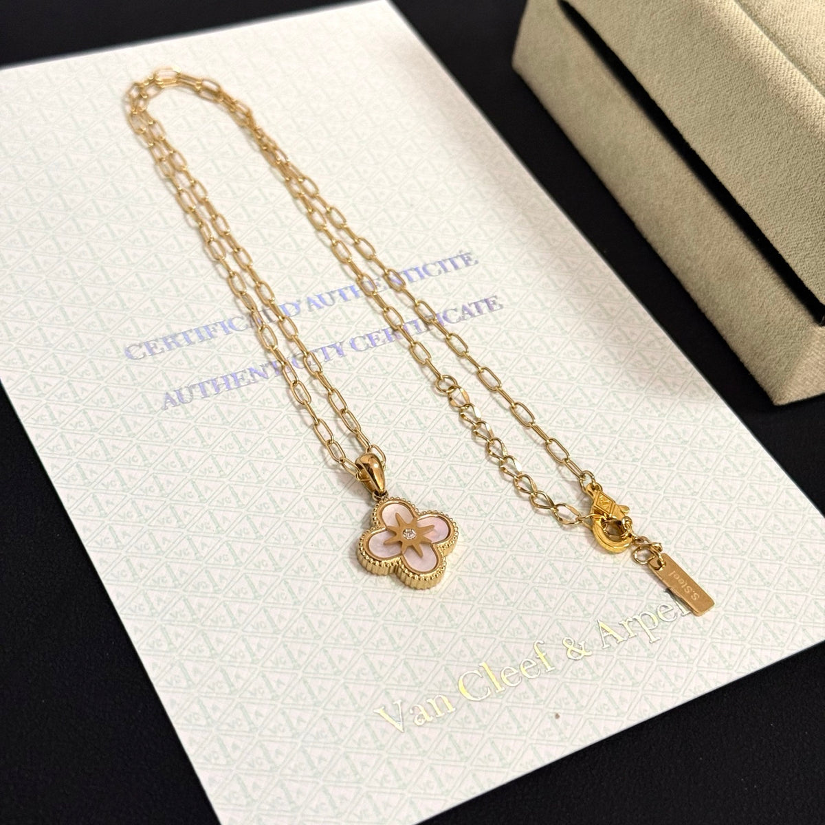gold crystal clover Necklace for women - alternate angle view 8