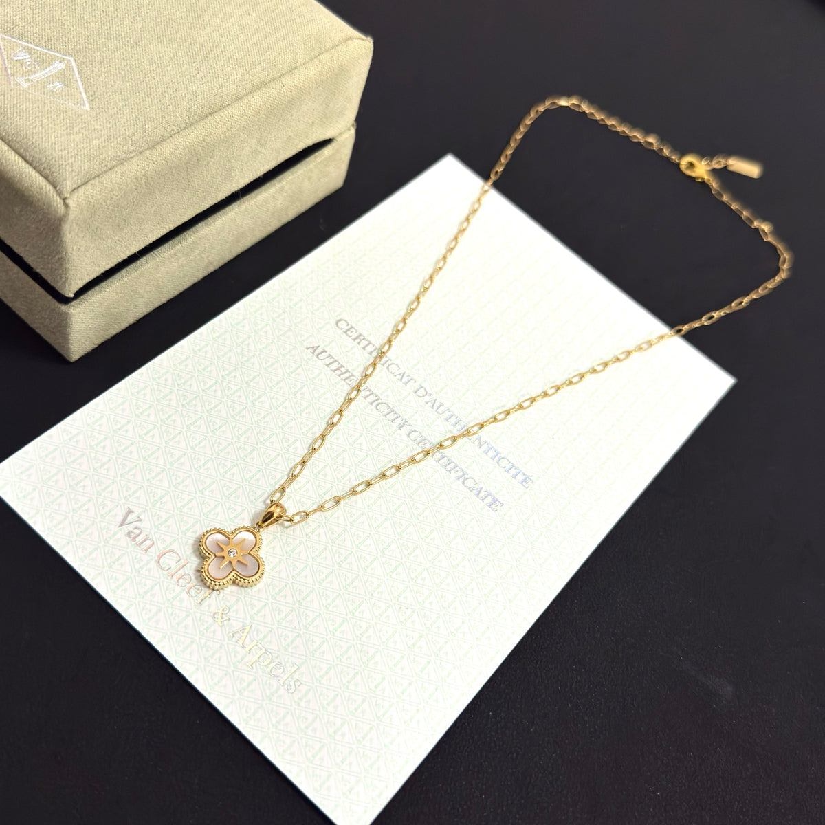gold crystal clover Necklace for women - alternate angle view 7