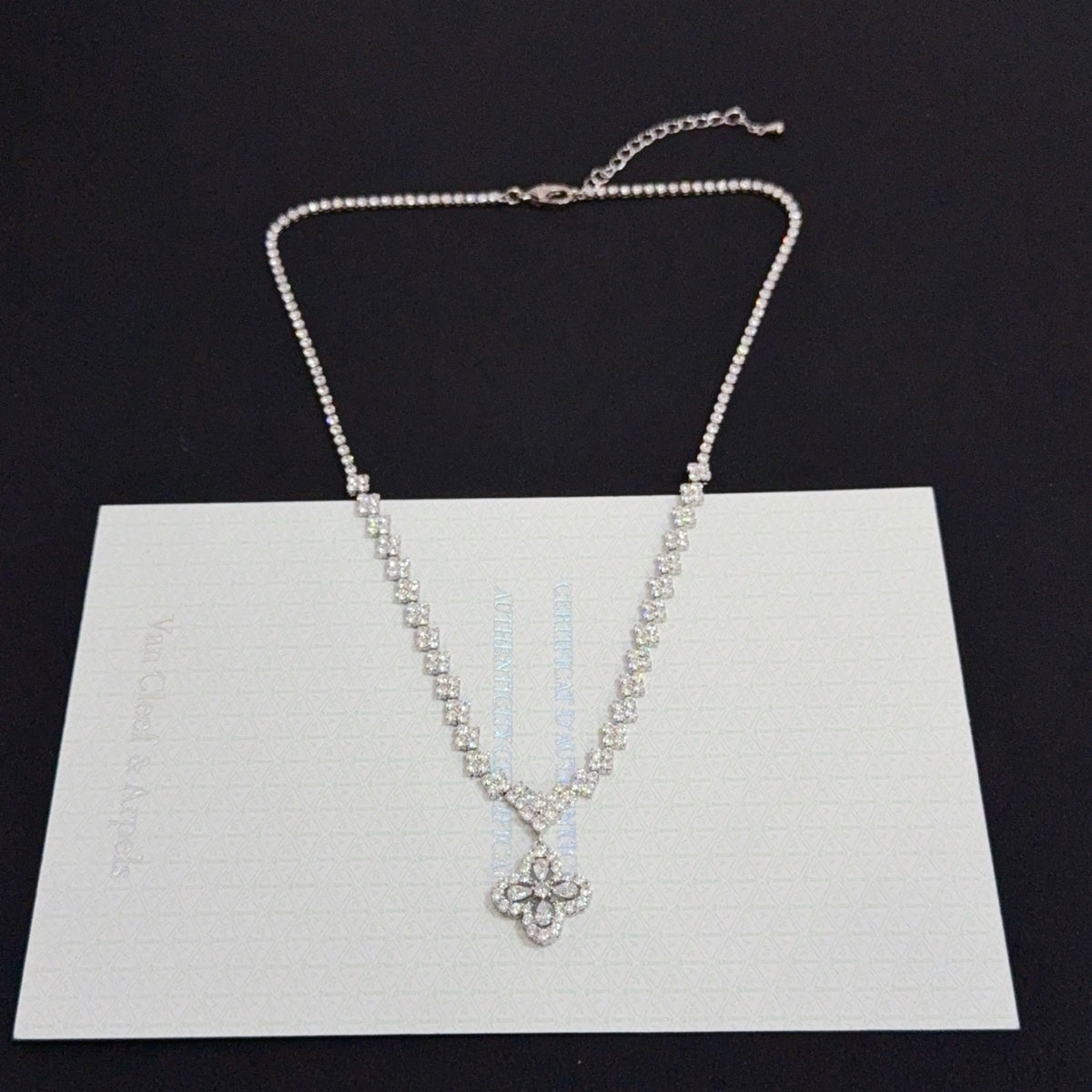 gold crystal clover Necklace for women - alternate angle view 9