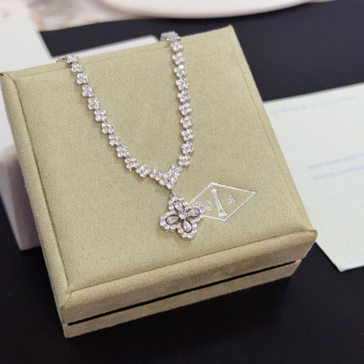 gold crystal clover Necklace for women - alternate angle view 7